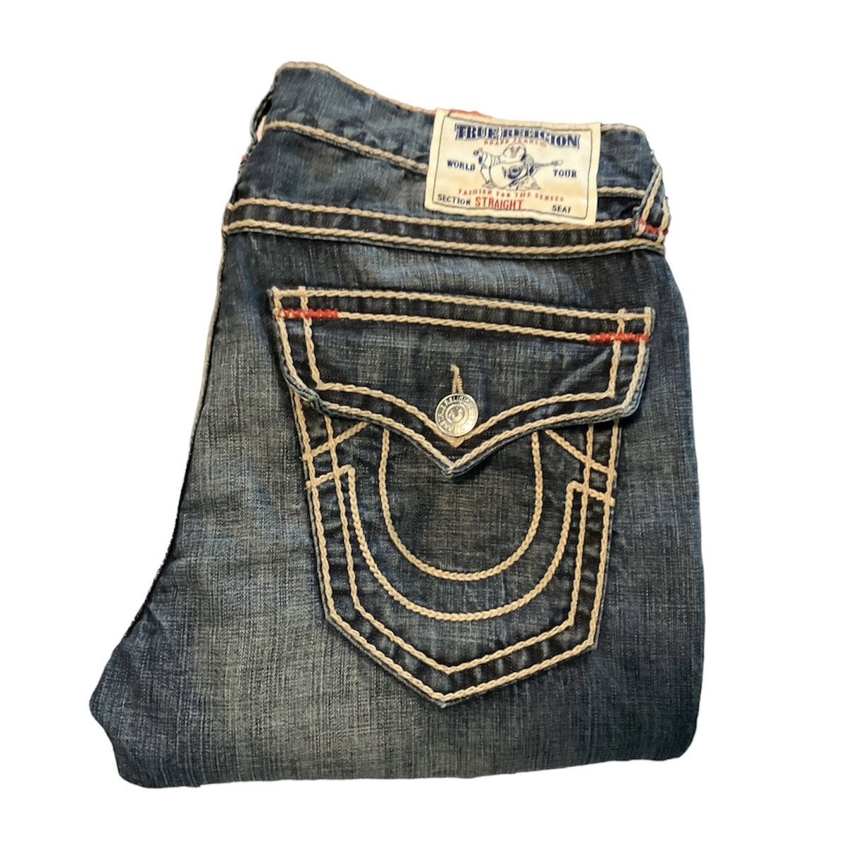 image of True Religion Rope Beige Brown Red Stitch in Blue, Men's (Size 38)
