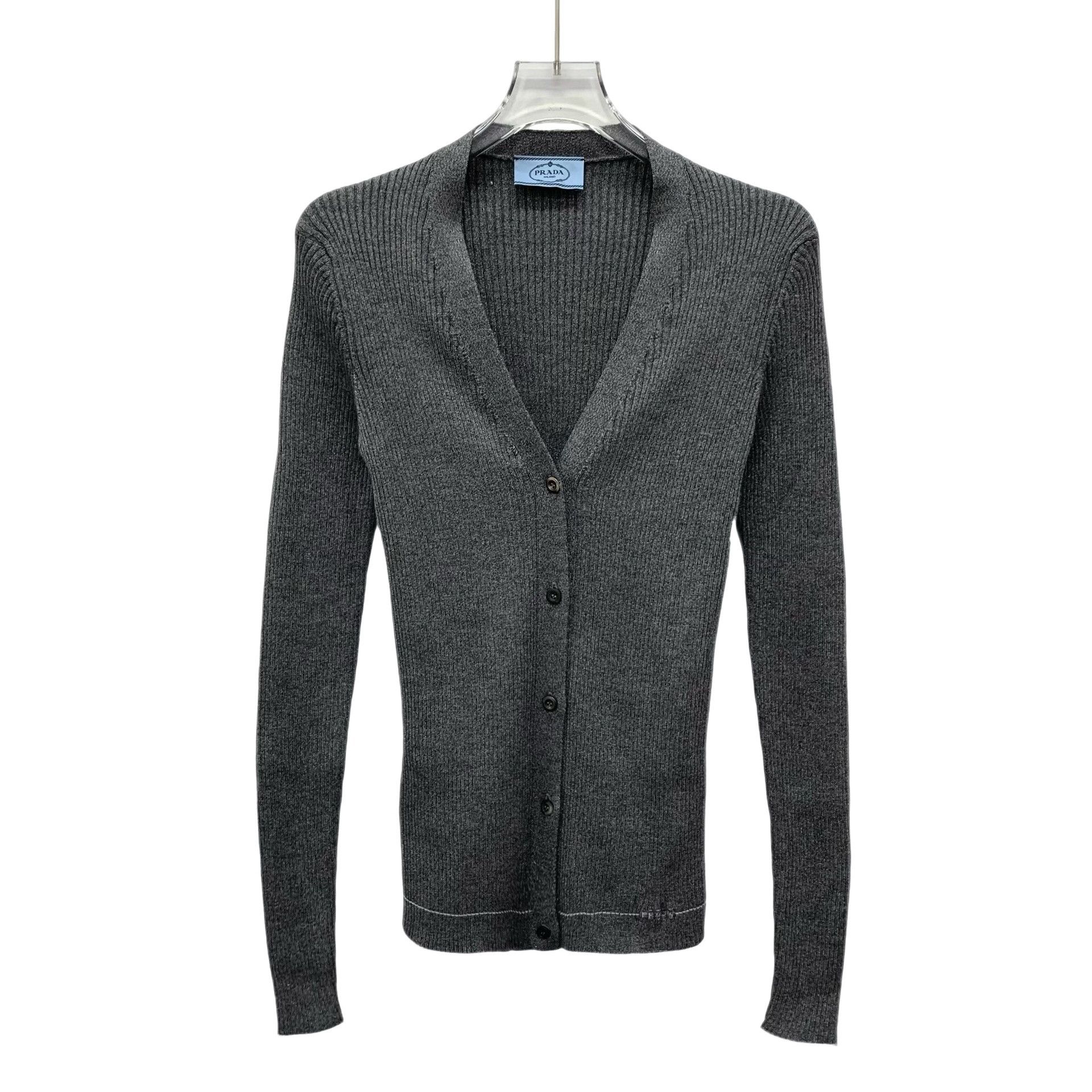 Prada Prada Ribbed Metallic Wool Silk Cardigan IT 38 Size XS / US 0-2 / IT 36-38 - 1 Thumbnail