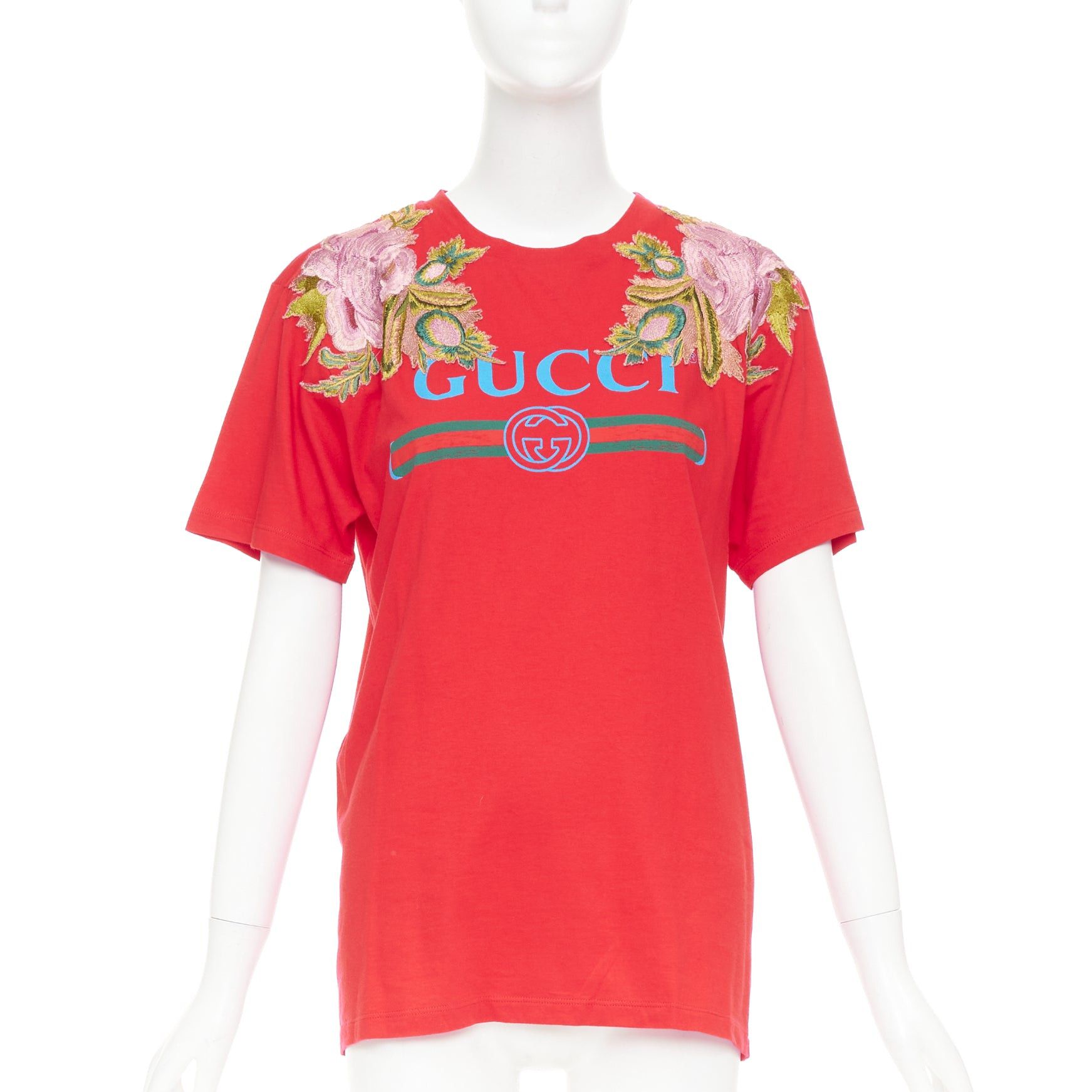 Gucci GUCCI 2017 Dover Street Market DSM Capsule red cotton flower embroidered logo t-shirt XS Size XS / US 0-2 / IT 36-38 - 1 Thumbnail