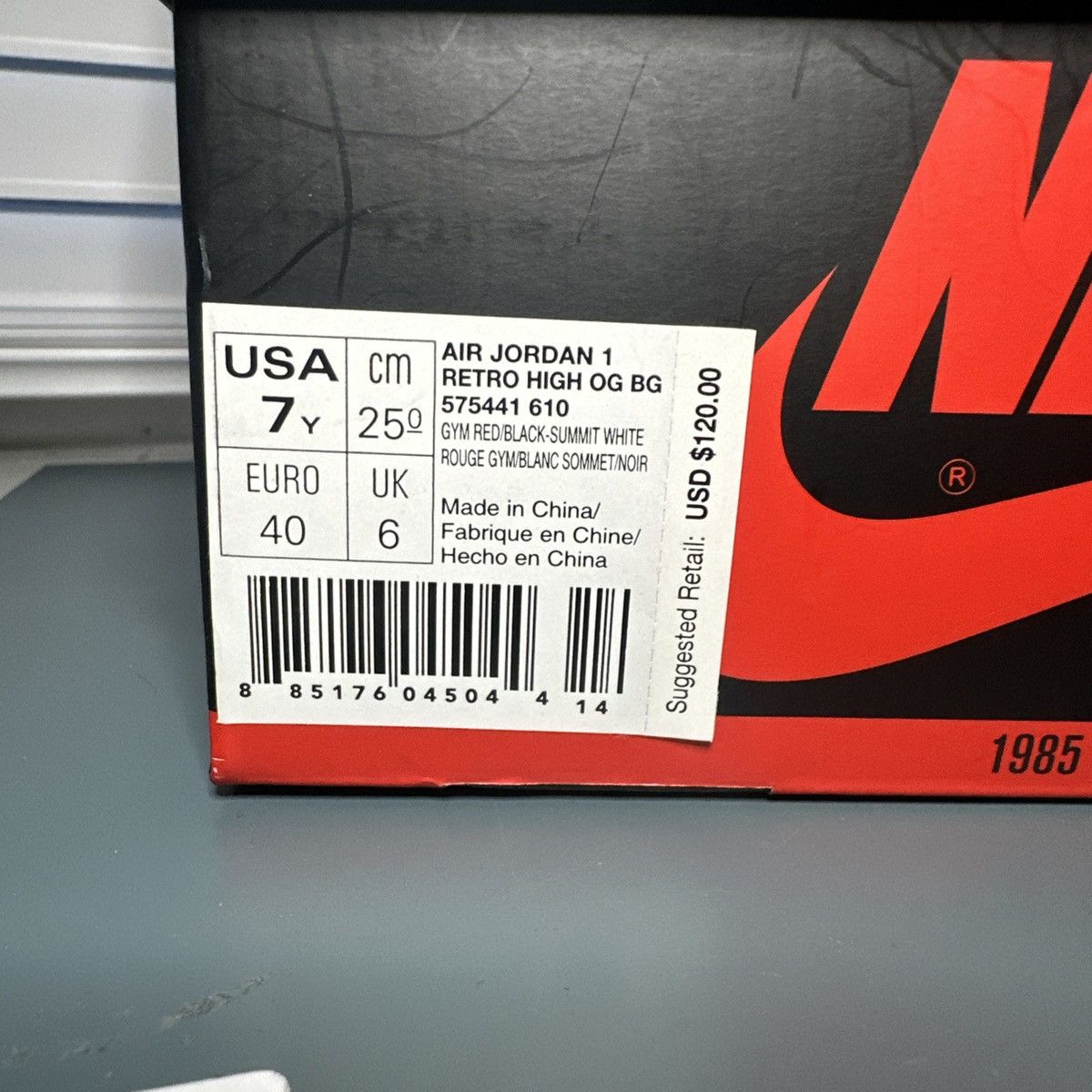 Jordan Brand × Nike Air Jordan 1 Retro High OG BG "Bred Toe" US 7Y Size US 7 / EU 40 - 8 Thumbnail