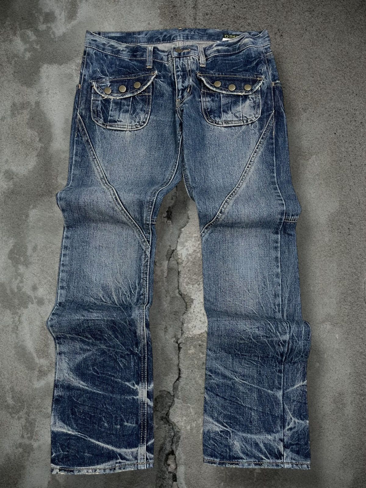 Japanese Brand Vintate 90s Japan Designer Dheart Blue Tribal Lowrise Denim Size US 31 - 1 Thumbnail
