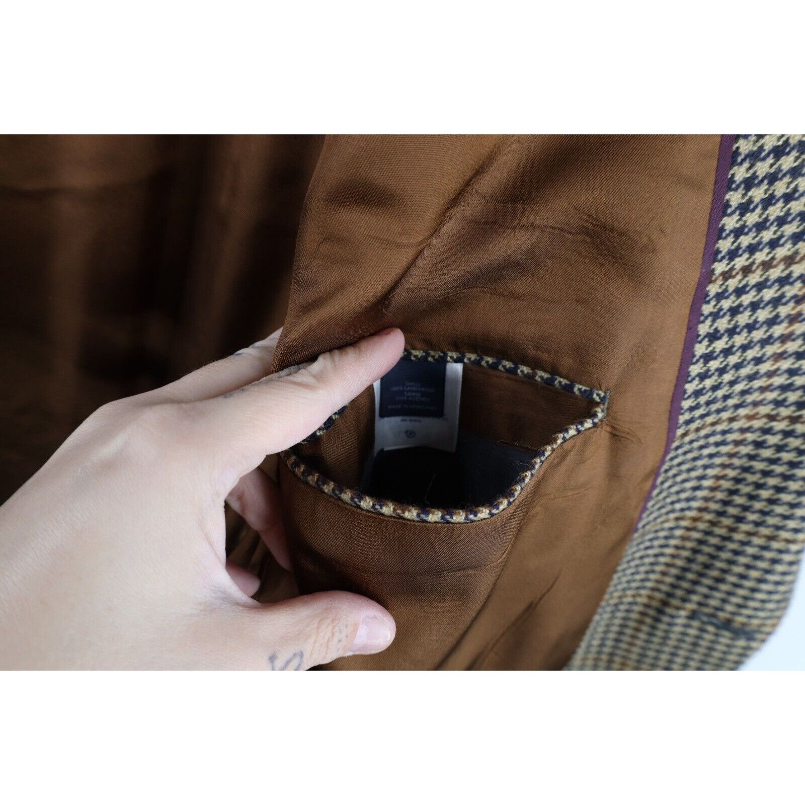 Lands' End × Vintage Vintage 90s Lands End Lambswool Houndstooth Suit Coat Size 44R - 13 Thumbnail