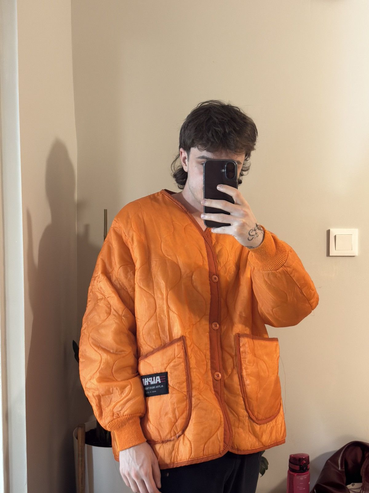 Alpha Industries 90s Alpha industries made in U.S.A. Orange liner Bomber jckt Size US XL / EU 56 / 4 - 2 Thumbnail