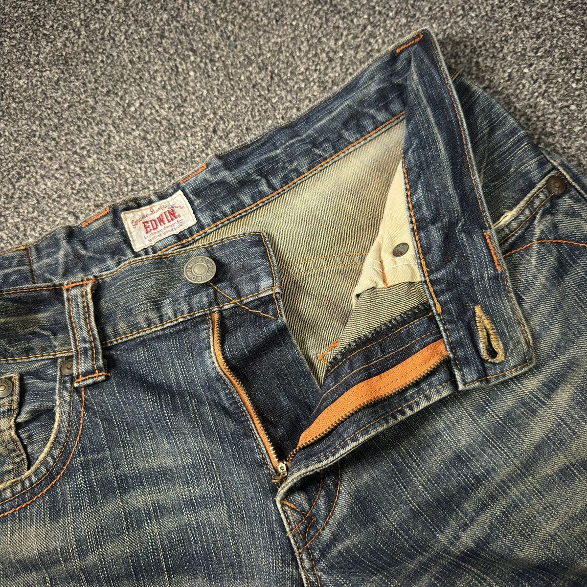 Seditionaries Vintage y2k Baggy Edwin 424XV Orange Stich Distressed Denim Size US 32 / EU 48 - 14 Thumbnail