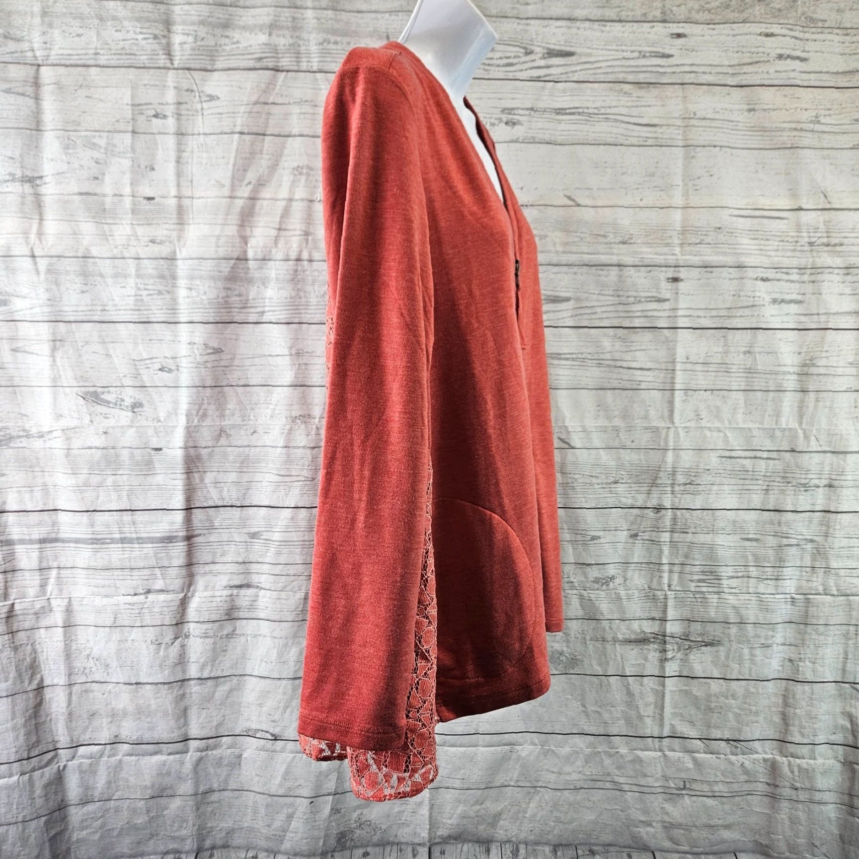 Vintage LOGO Lounge Lori Goldstein Womens Sweatshirt Zip Up Slim Red Lace Overlay Medium Size M / US 6-8 / IT 42-44 - 3 Thumbnail