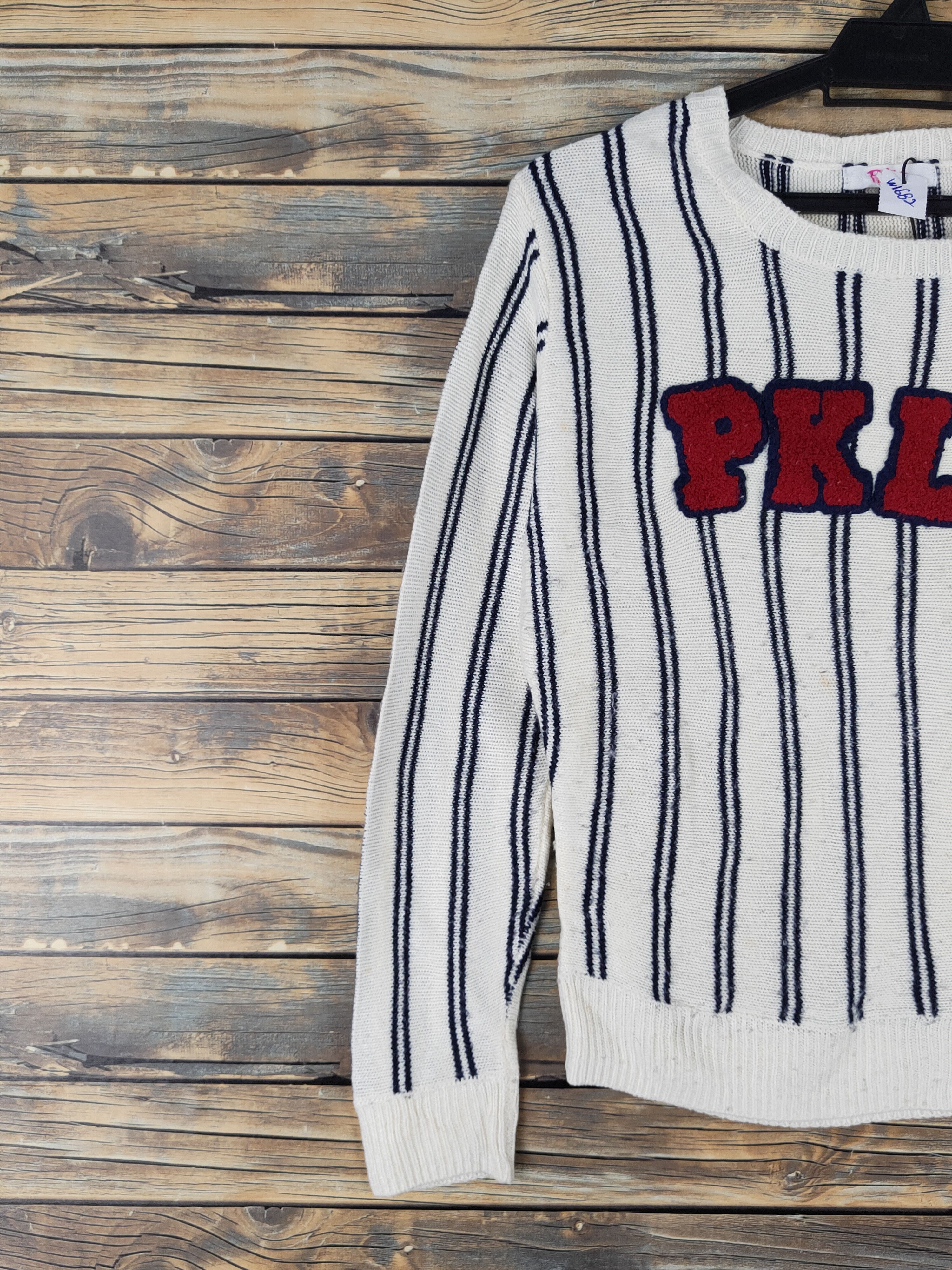 Homespun Knitwear × Japanese Brand × Vintage Pinklatte Cream Navy Stripe Knitwear Sweatshirts #W1682 Size XS / US 0-2 / IT 36-38 - 3 Thumbnail