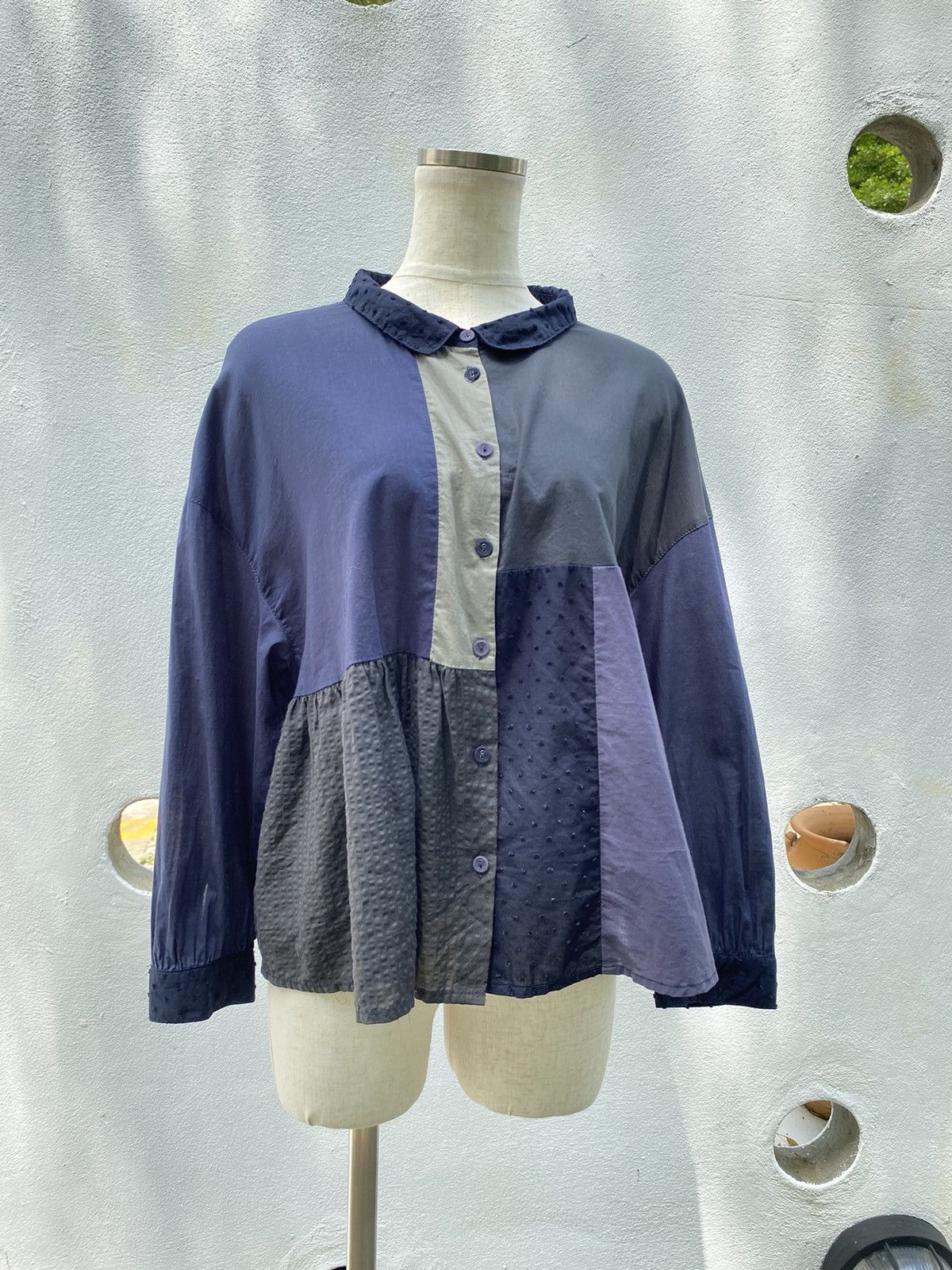 Designer × Japanese Brand l'atelier du savon Patchwork Navy and Beige Blouse Size M / US 6-8 / IT 42-44 - 14 Thumbnail