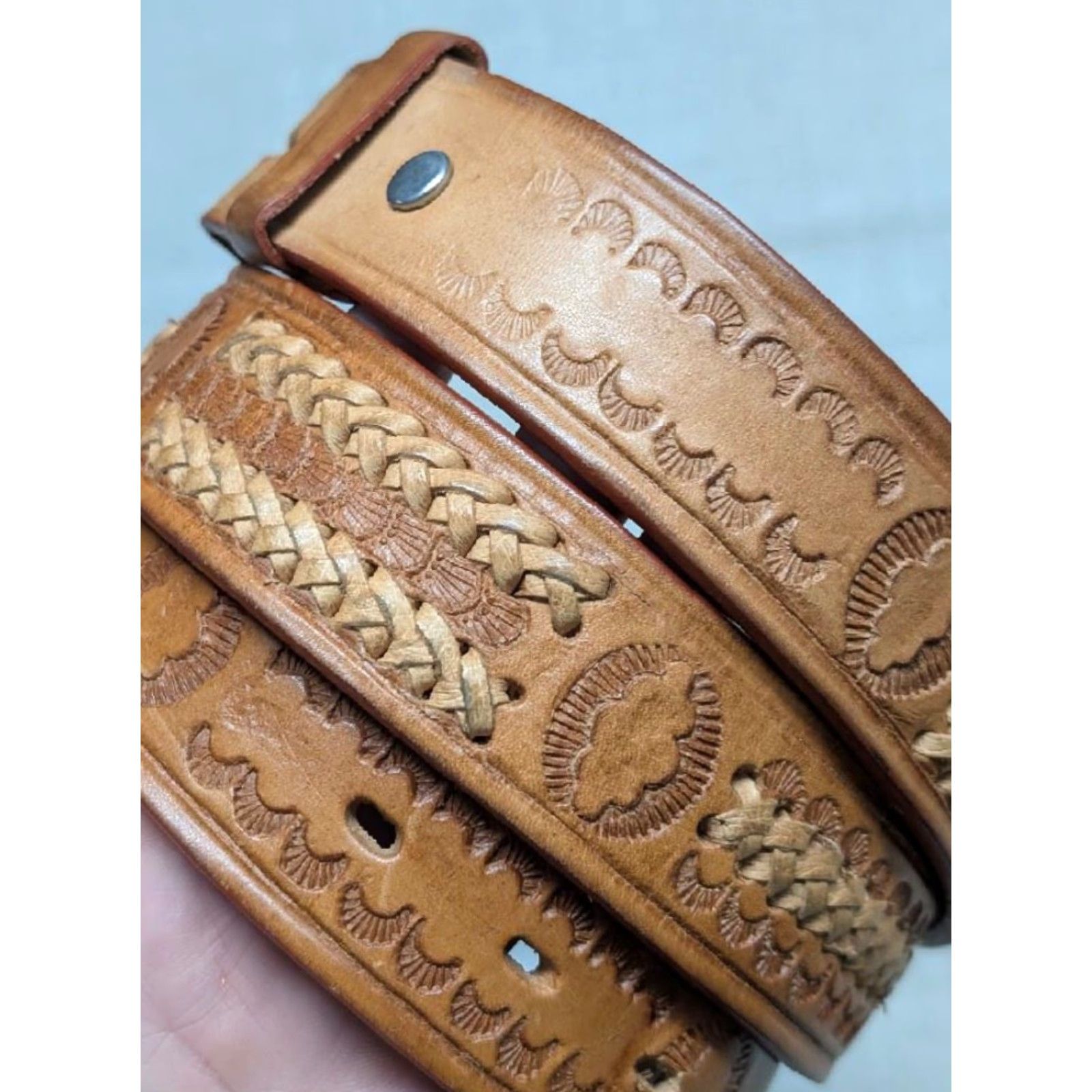 Vintage VINTAGE handcrafted western belt 1-1/2" tooled cowhide brown 44 Men Leather Belt, Cowboy, Rodeo, Buckle Snaps California Mexico Cowboy Mens Size 44 - 7 Thumbnail