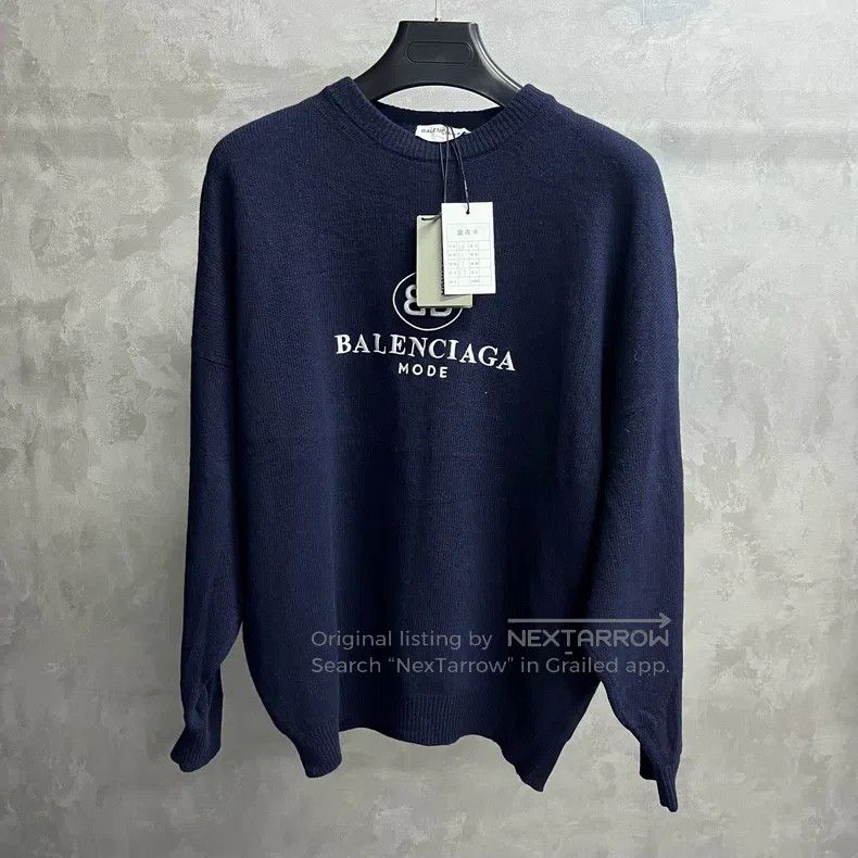 Balenciaga Balenciaga Dark Blue Wool Logo Round Neck Long Sleeve Size XXS / US 00 / IT 34 - 1 Thumbnail