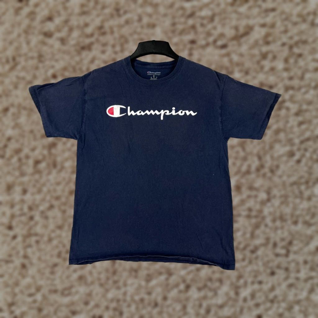Champion Champion Shirt Men Medium Blue Cotton Blend Short Sleeve Crew Neck Logo Sports Mens Size US M / EU 48-50 / 2 - 1 Thumbnail