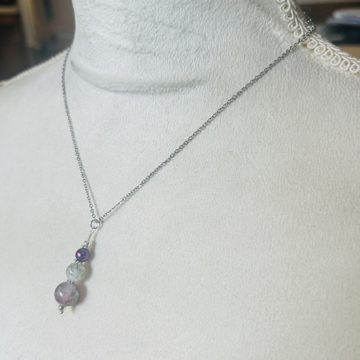 Handmade Handcrafted art glass bead drop pendant on chain necklace Size ONE SIZE - 4 Thumbnail