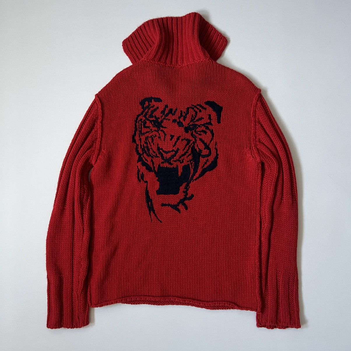 Armani Vintage Y2K Armani Jeans Red Knit Tiger Sweater Alpaca Woo Size US M / EU 48-50 / 2 - 1 Thumbnail