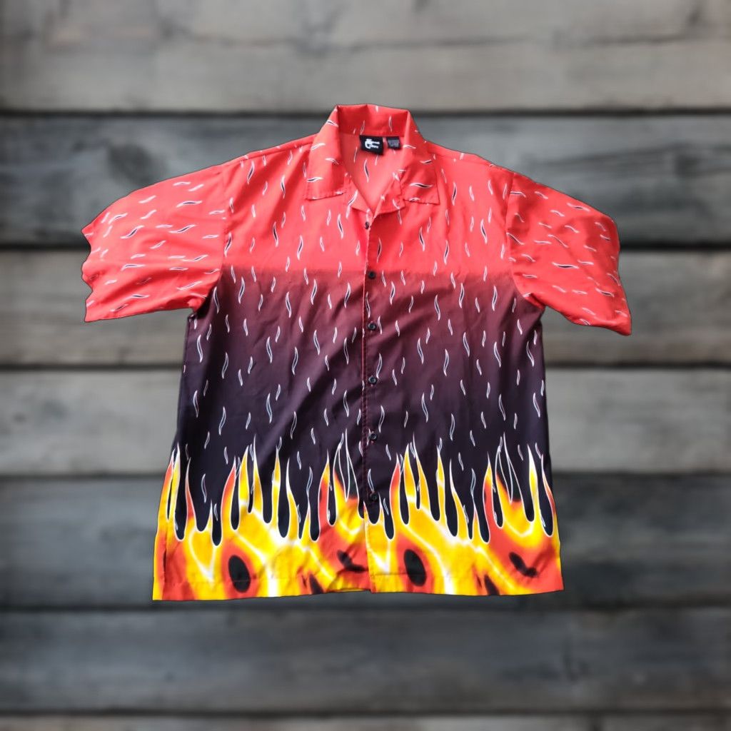 Vintage VINTAGE Street Culture Shirt Mens XL Button-Up Short Sleeve Black Red Flames Hawaiian 90s Summer Rock Casual Mens Size US XL / EU 56 / 4 - 1 Thumbnail