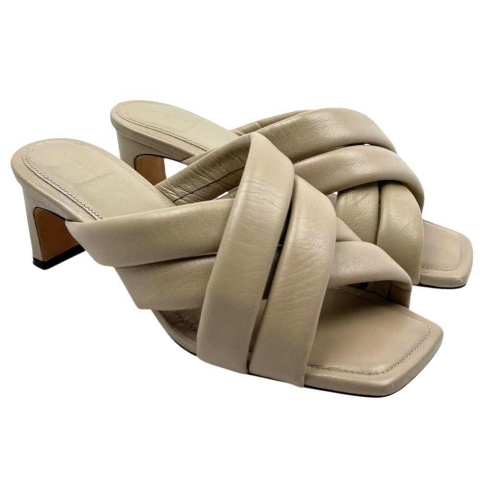 Anine Bing ANINE BING Leather Crossover Strap Mule Heels 'Cade' Beige Size US 7 / IT 37 - 1 Thumbnail