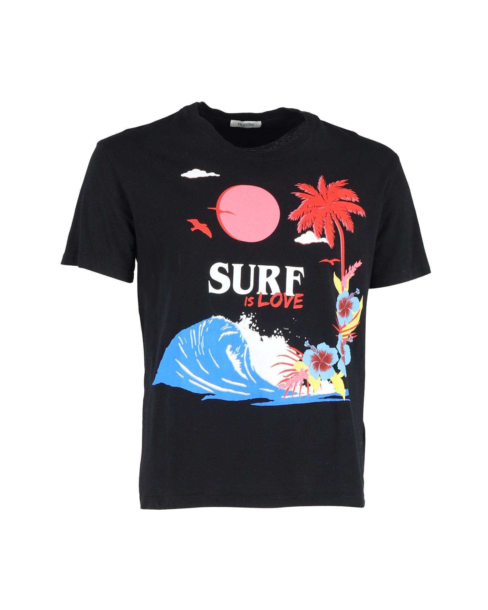 image of Valentino Graphic Tee With Surf Motif In Black Cotton, Men's (Size XL)