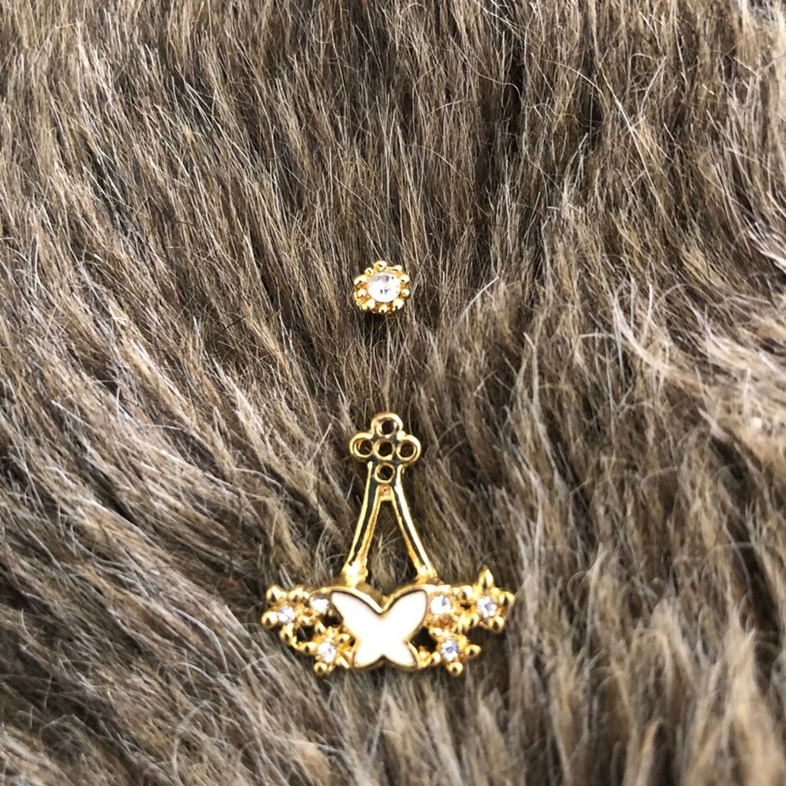 Jewelry Gold tone enamel rhinestone two part earrings Size ONE SIZE - 5 Thumbnail