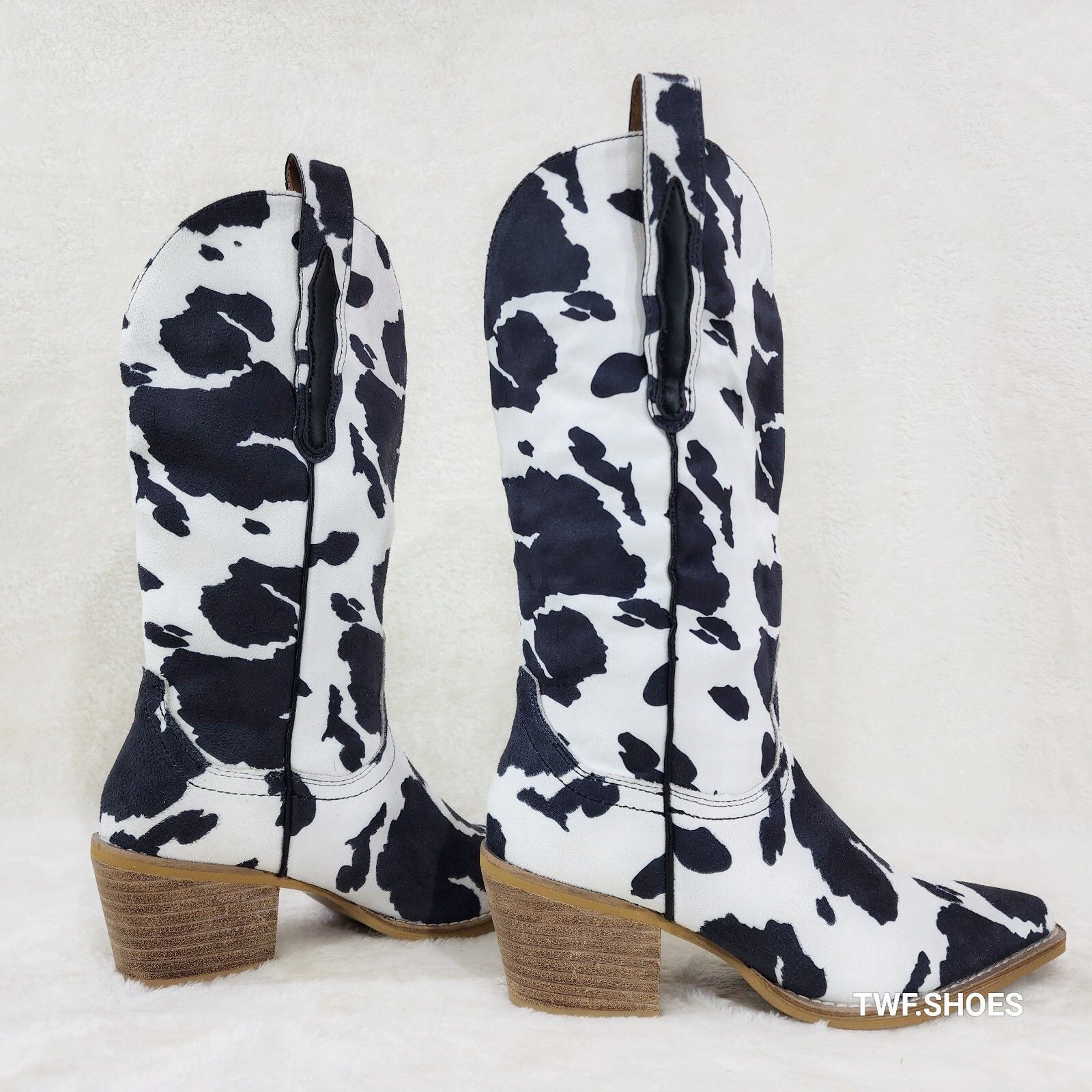 Other Western Rancher Faux Suede Black White Cow Print Cowboy Pull Size US 5.5 / IT 35.5 - 4 Thumbnail