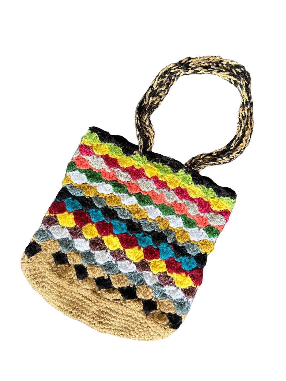 Japanese Brand × Kapital × Vintage Hippies style Crochet Knitted Handmade Tote Bag🌈 Size ONE SIZE - 4 Thumbnail