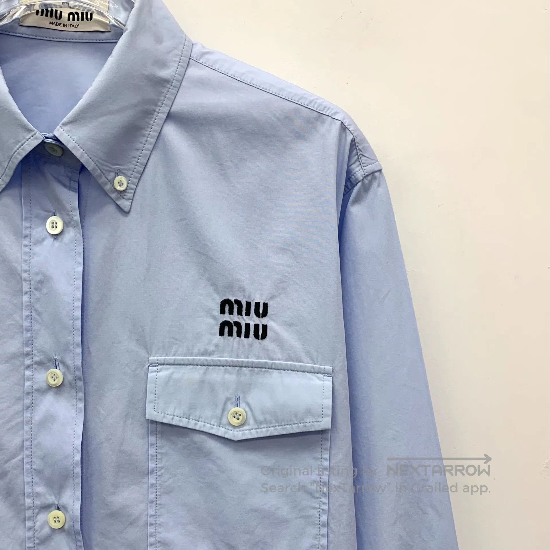 Miu Miu Miu Miu Light blue logo embroidered cotton collar long-sle Size XS / US 0-2 / IT 36-38 - 3 Thumbnail