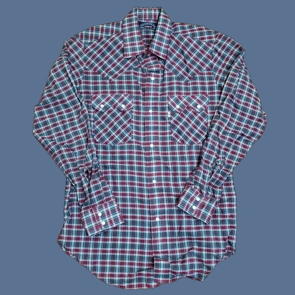 Levi's VINTAGE Levi's Shirt Mens Medium Red Green Plaid Western Pearl Snap Long Sleeve Cowboy Size US M / EU 48-50 / 2 - 1 Thumbnail