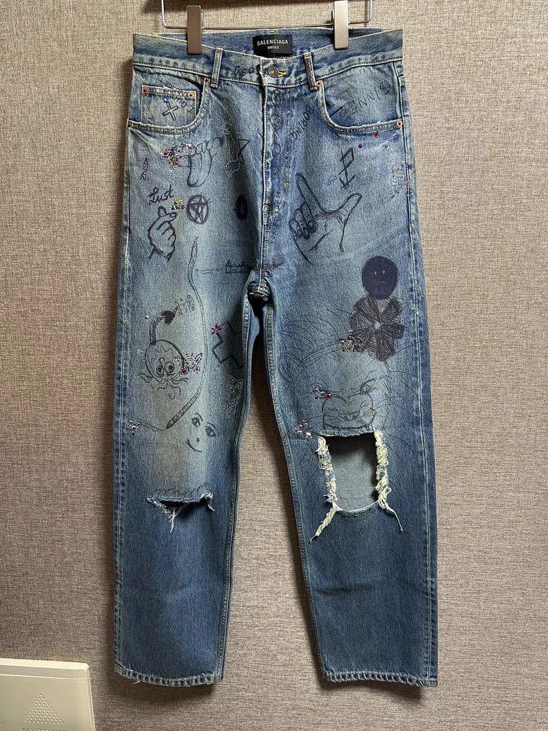 Balenciaga Balenciaga size XS Hot drilling hand-painted graffiti hole Size US 27 - 1 Thumbnail