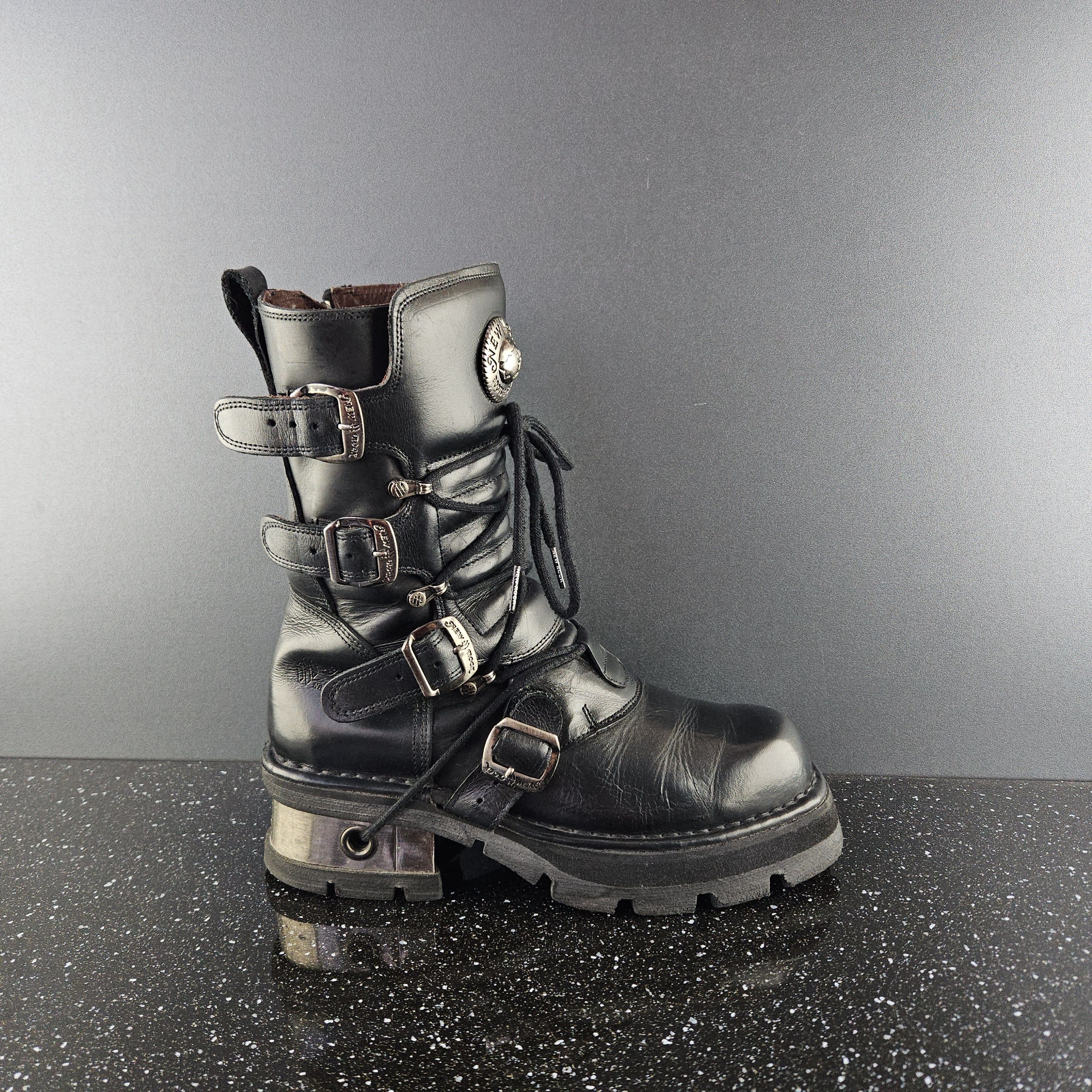 image of New Rock Black Leather Boots, Men's (Size 10)