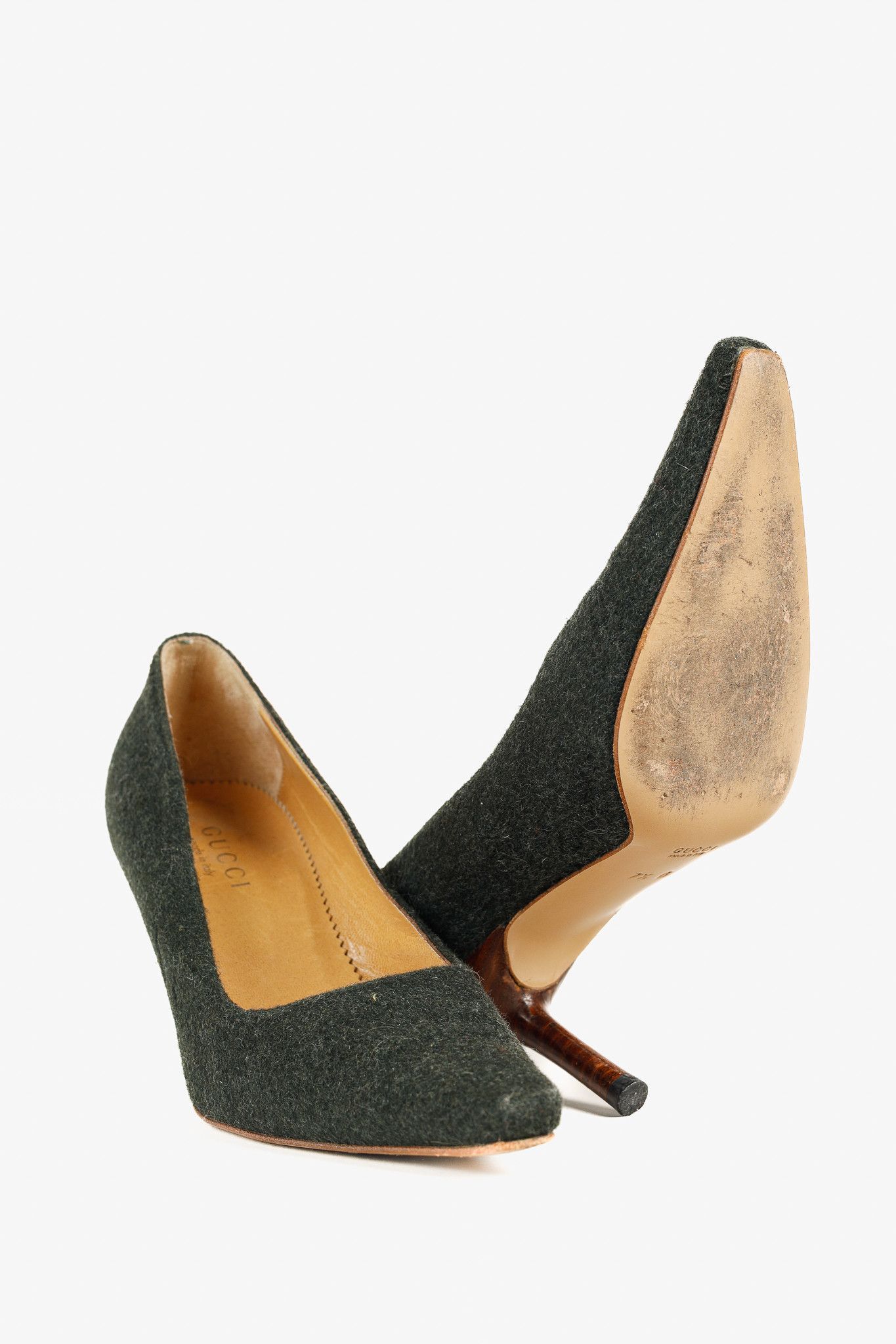 Gucci × Tom Ford Gucci Tom Ford Era Green Wool Pointed-Toe Heels Size US 7.5 / IT 37.5 - 4 Thumbnail
