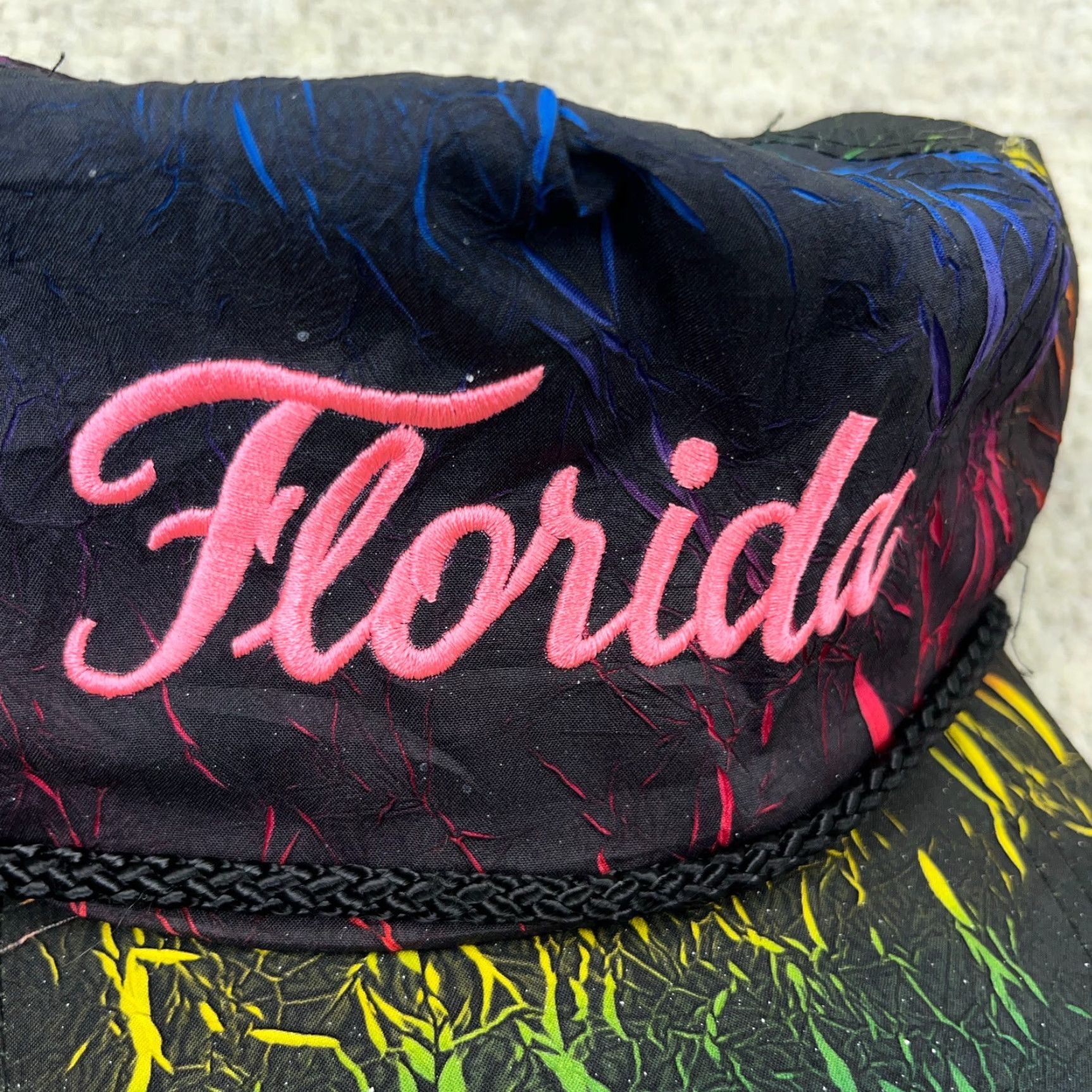 Roper VINTAGE Trucker Hat Cap SnapBack Black Neon Tie Dye Rope 90s Nylon Scrip Men One Size Adjustable Logo 80s 90s Outdoor Outdoor Mens Size ONE SIZE - 2 Thumbnail