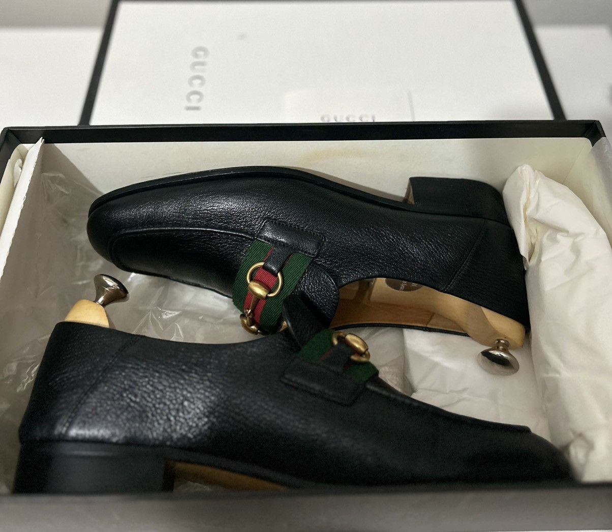 Gucci Gucci GG Bonnie Black Leather Horsebit Web Loafers UK8 Size US 8 / EU 41 - 2 Thumbnail