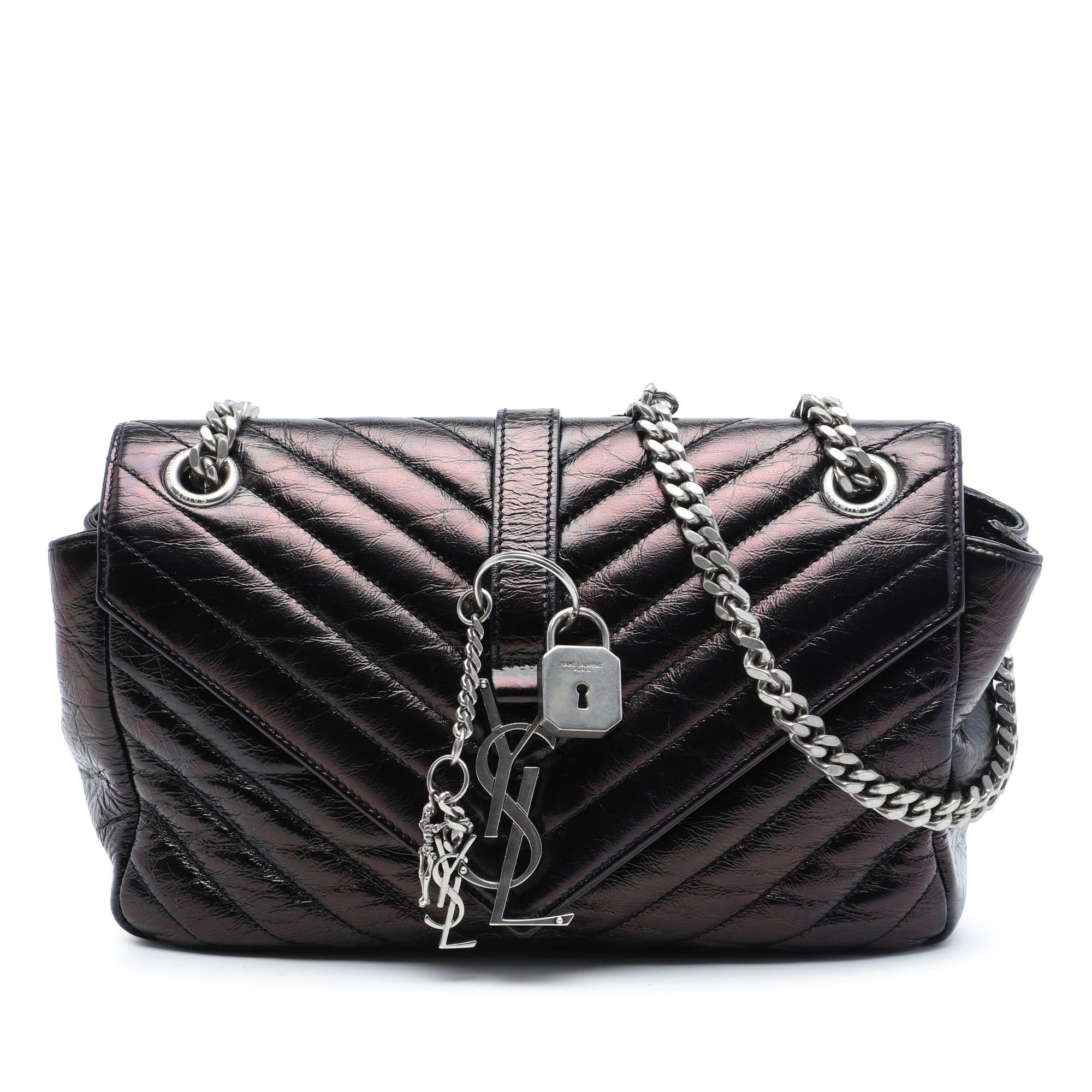Saint Laurent Paris Chevron Metallic Crinkled Calfskin Punk Chain Bag Size ONE SIZE - 1 Thumbnail