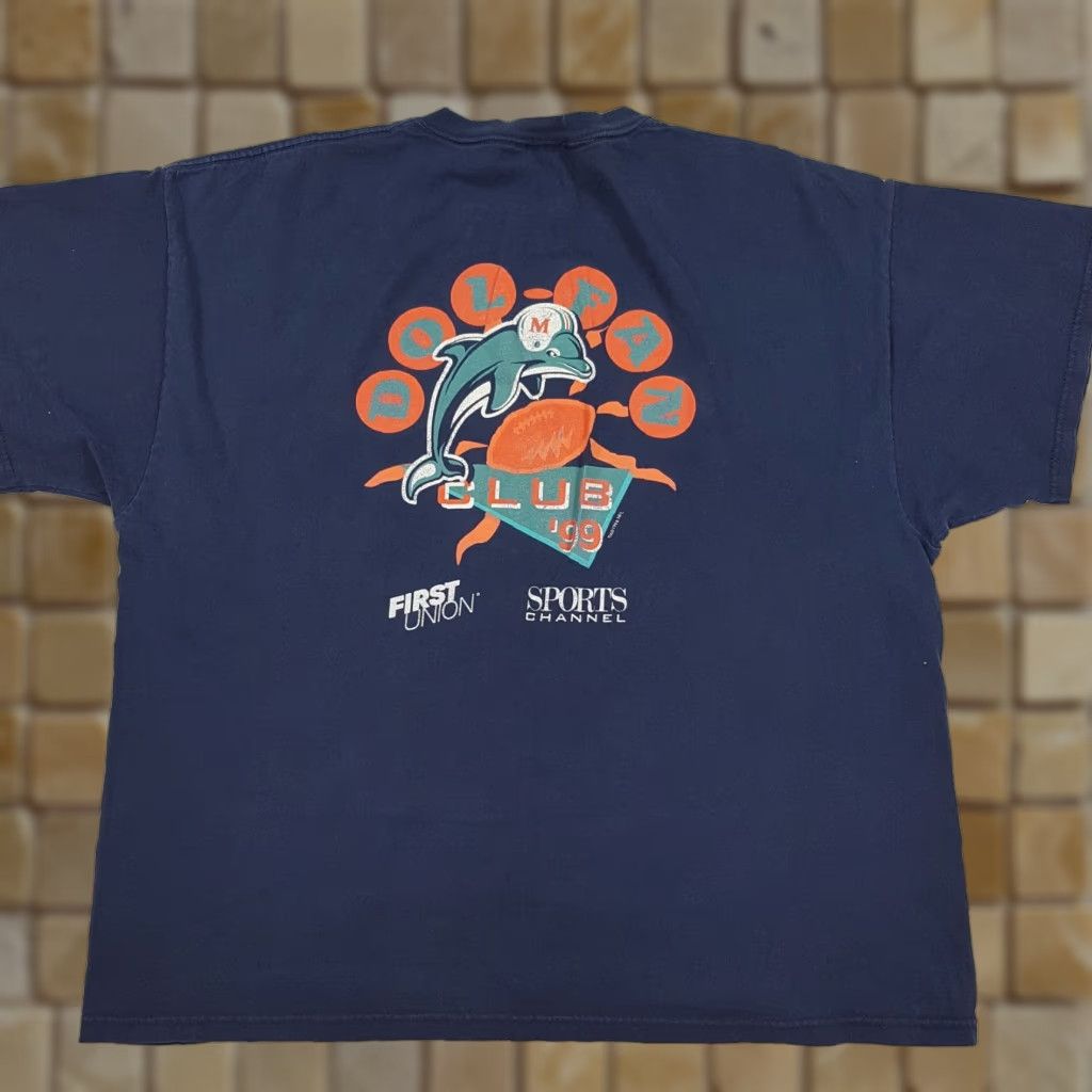 Vintage Miami Dolphins Football T-Shirt Men 2XL Navy 90s Retro NFL Graphic Print