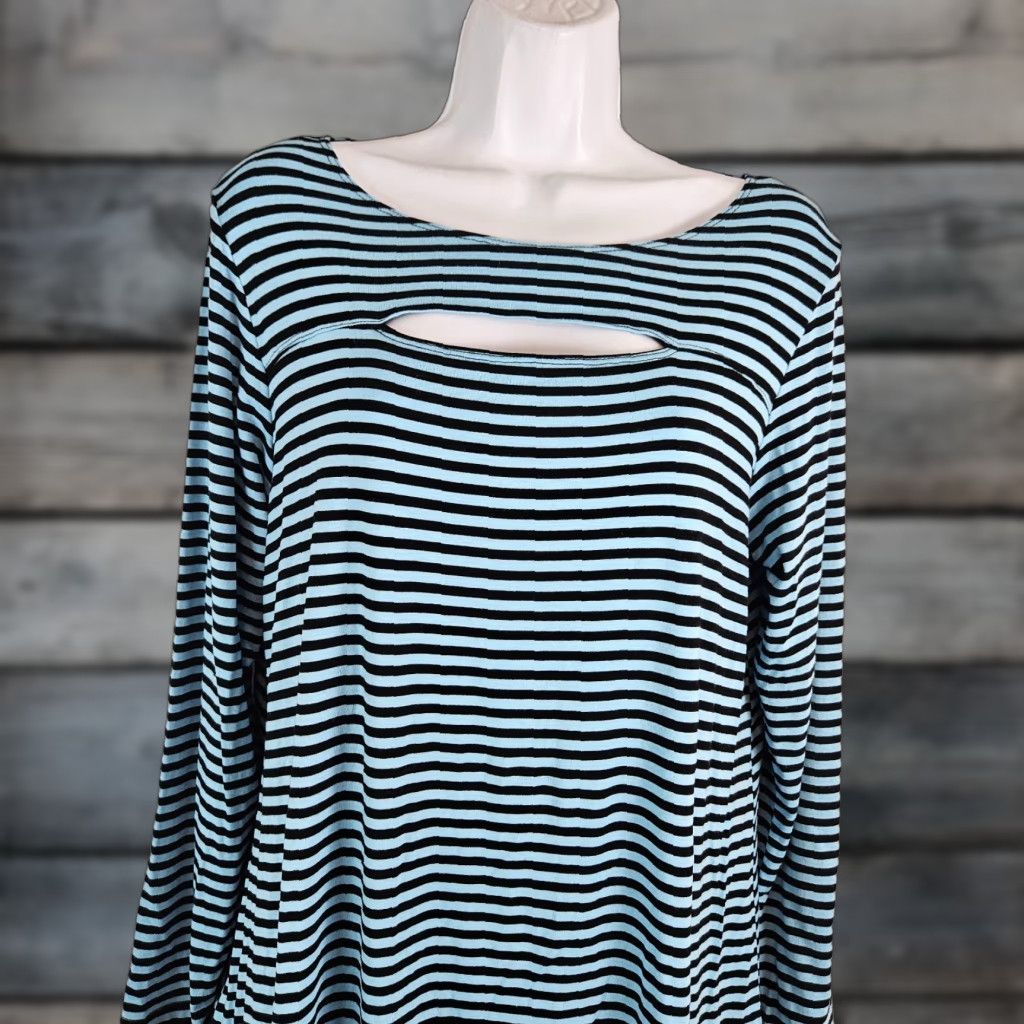 Vintage Comfy USA Womens Top Blouse Striped Long Sleeve Size M Blue Black 90s? (adjust to 90s not in original) Size M / US 6-8 / IT 42-44 - 1 Thumbnail