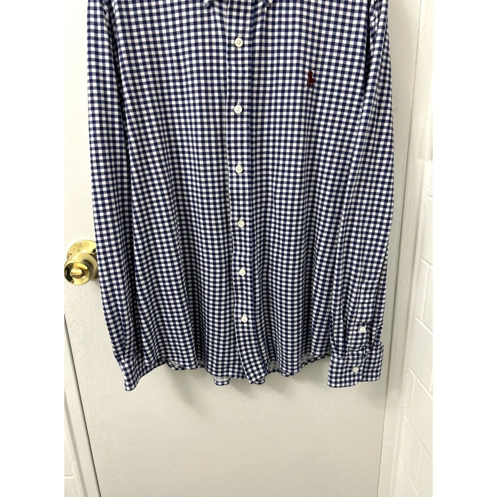 Ralph Lauren Ralph Lauren Knit Dress Shirt Mens L Blue Plaid Button-Down L/S Cotton Knit 28" 25" Pit to Pit Size 42R - 3 Thumbnail
