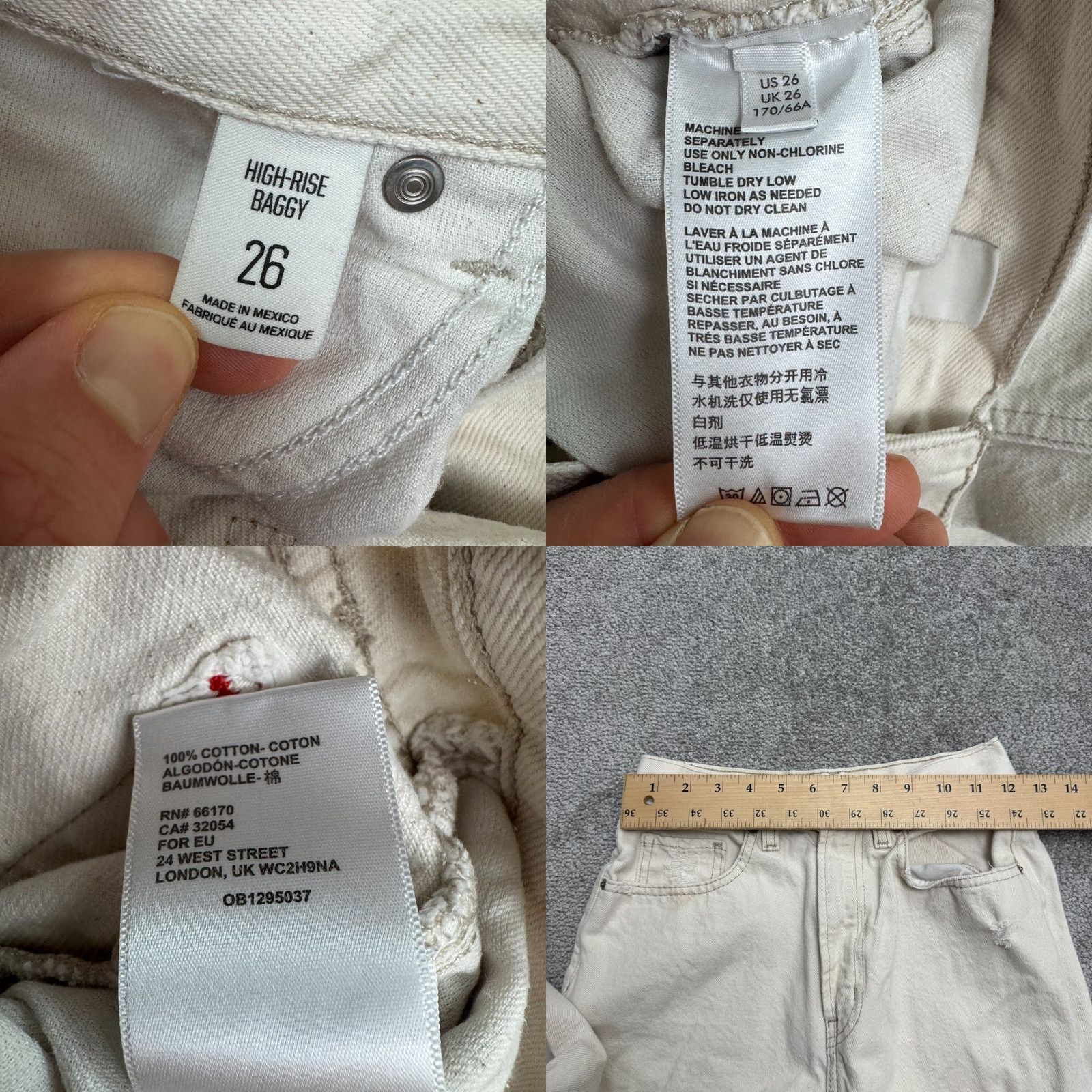 Urban Outfitters BDG Urban Outfitters Jeans Baggy High Rise Denim Womens 26R Cream Beige Distressed 5-Pocket Regular Jeans Mens Womens Size 26" / US 2 / IT 38 - 9 Thumbnail