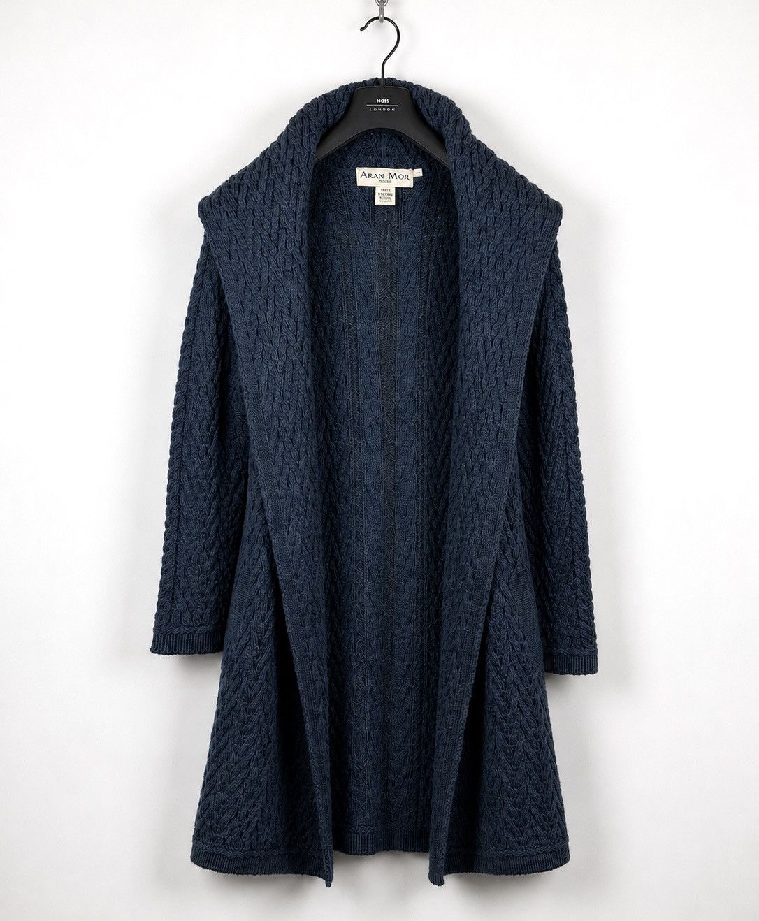 Loro Piana Aran Mor Herringbone Shawl Hood Cardigan Sweater Blue Wool Size L / US 10 / IT 46 - 4 Thumbnail