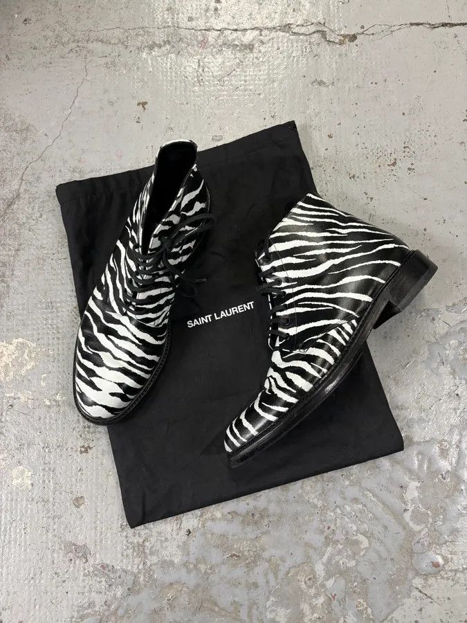 Saint Laurent Paris SS2014 Saint Laurent Black Zebra Leather Boots by Hedi Slimane Size US 8 / EU 41 - 2 Thumbnail