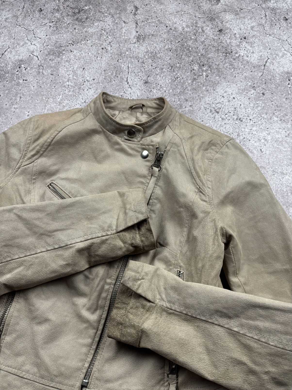 Japanese Brand SICK DISTRESSED BIKER ASSYMETRICAL ZIP LEATHER JACKET Y2K Size M / US 6-8 / IT 42-44 - 7 Thumbnail