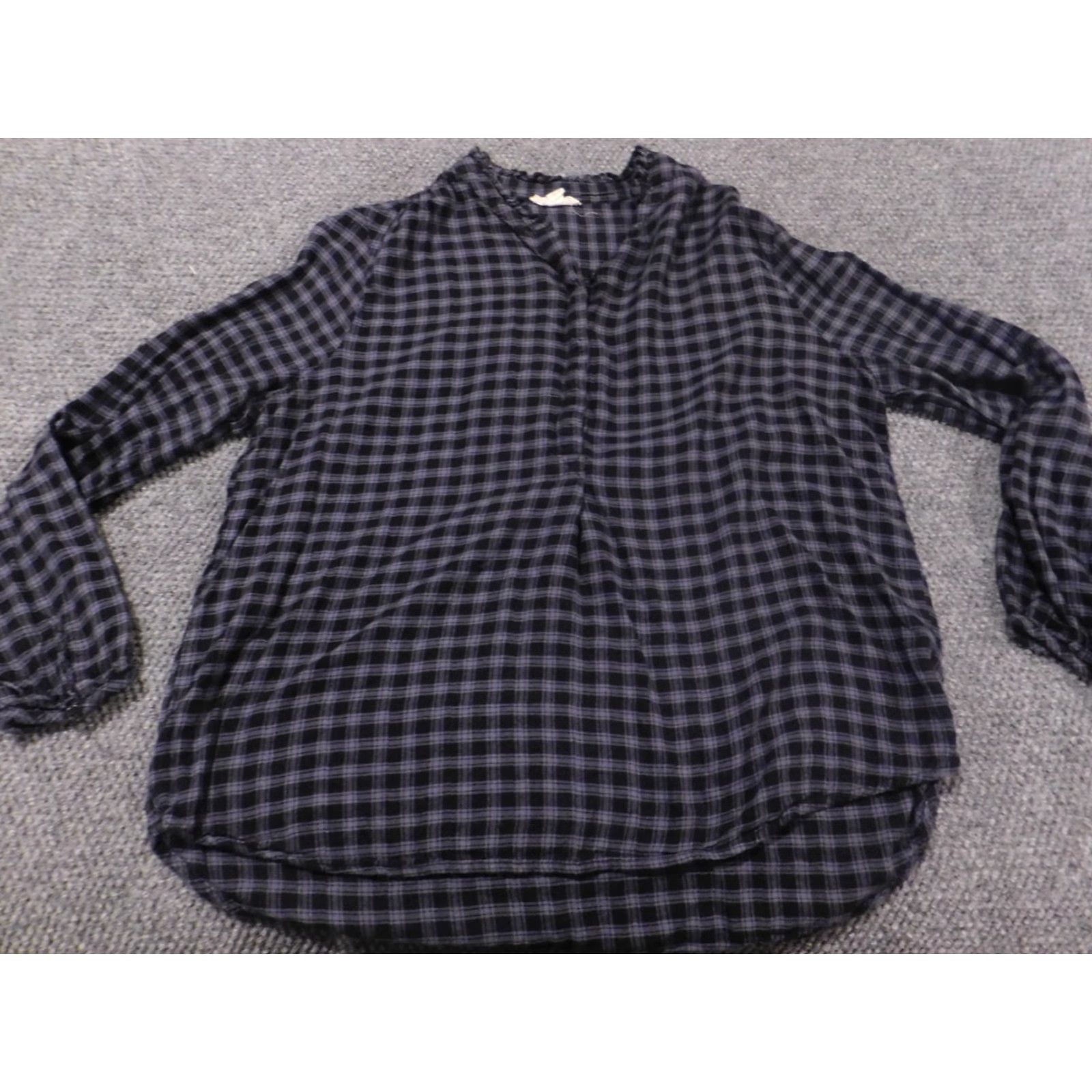 Vintage Beach Lunch Lounge Blouse Shirt Womens Large Gray Plaid Knit Cotton Cap Sleeve Pullover Collared Casual Beach Size L / US 10 / IT 46 - 2 Thumbnail