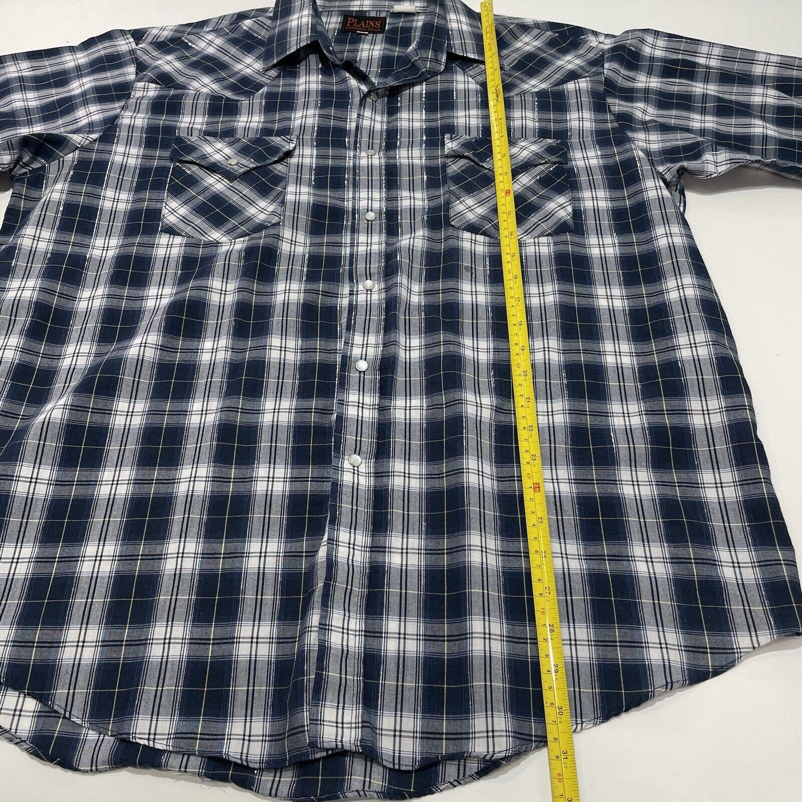 Other VTG Plains Men’s Western Pearl Snap Shirt Silver Thread Blue Size US XL / EU 56 / 4 - 5 Thumbnail