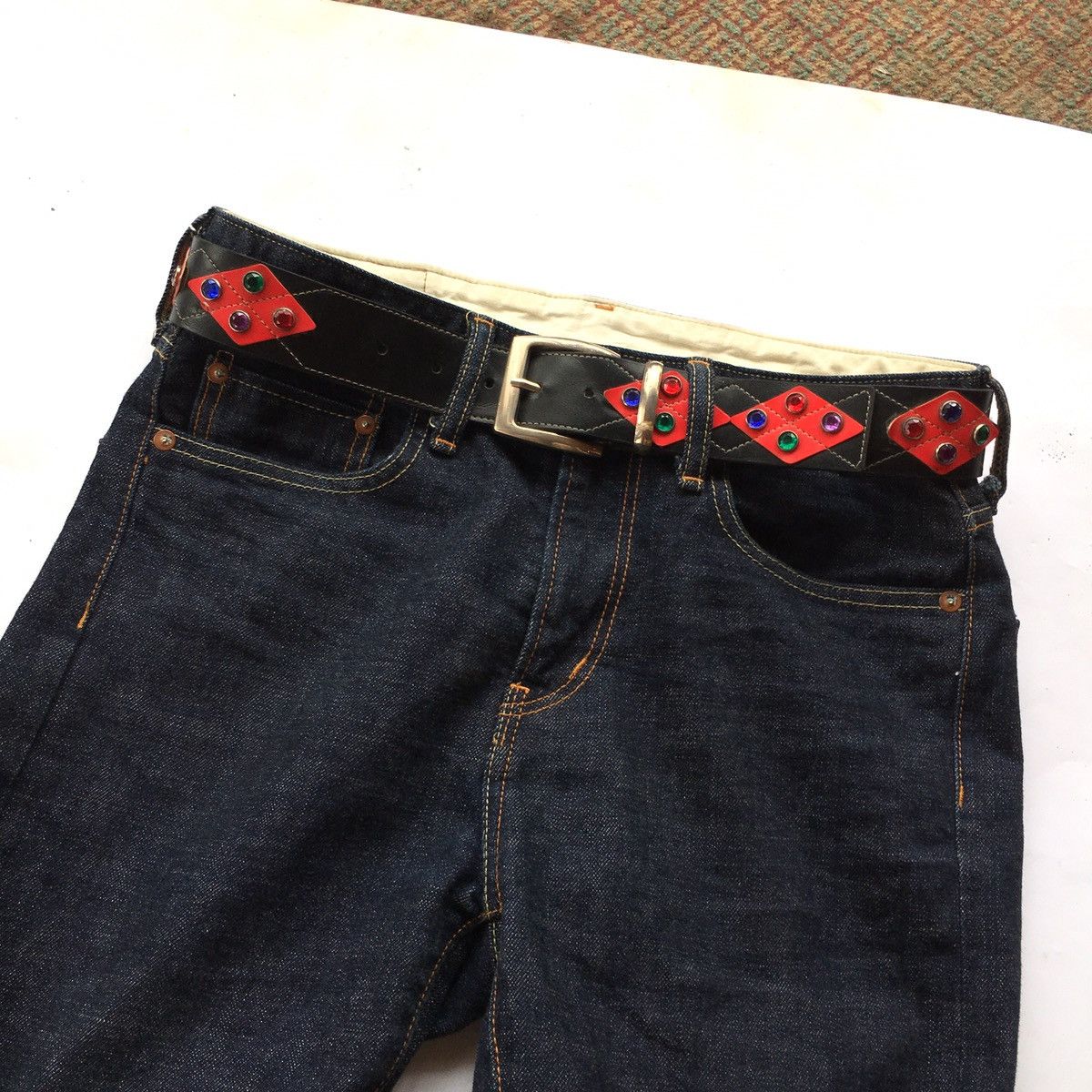 If Six Was Nine × Japanese Brand × Le Grande Bleu (L.G.B.) Black argyle gemstone belt Size ONE SIZE - 2 Thumbnail