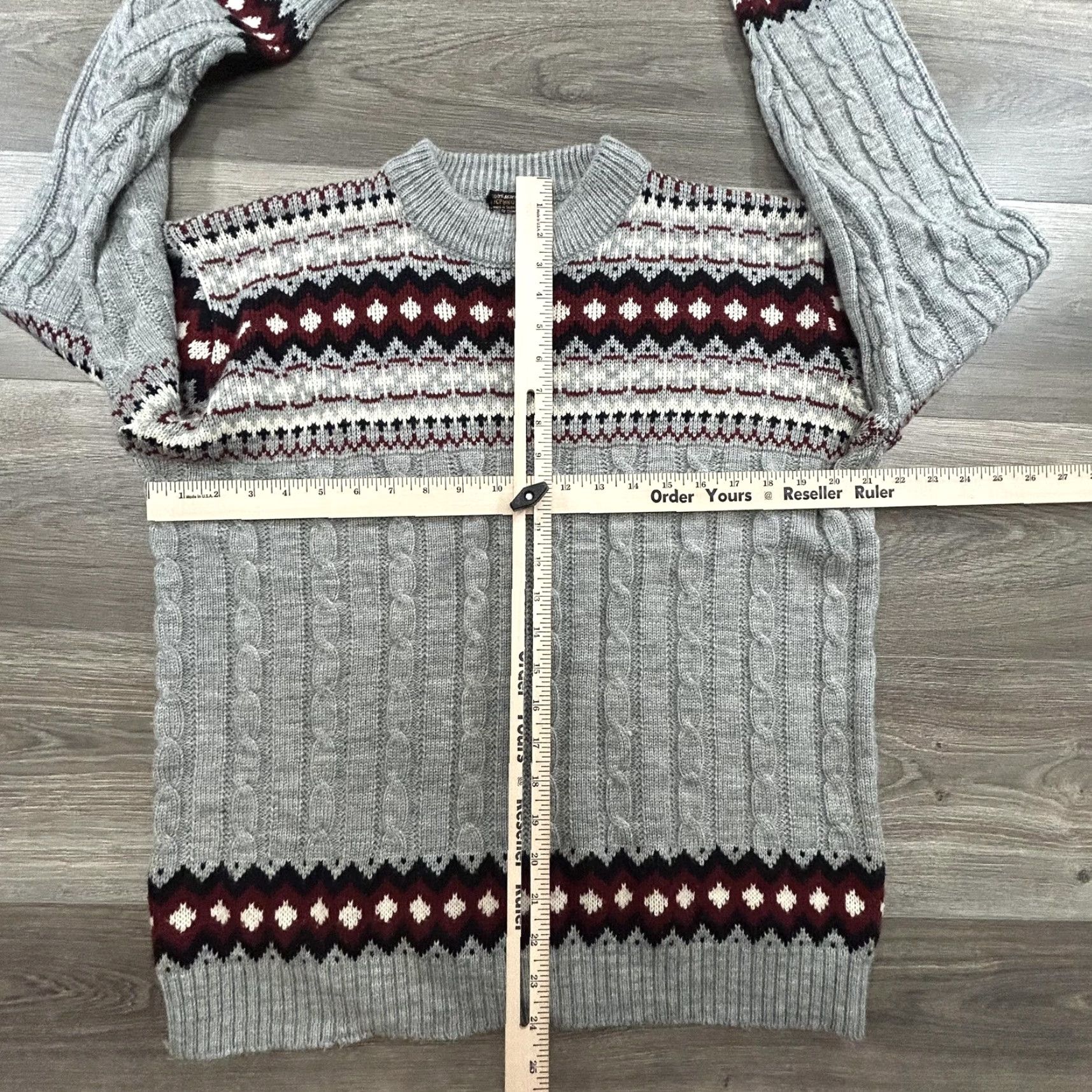 Penn VINTAGE J. C. Penney Sweater Mens XL Gray Fair Isle Cable-Knit Pullover Size US XL / EU 56 / 4 - 4 Thumbnail