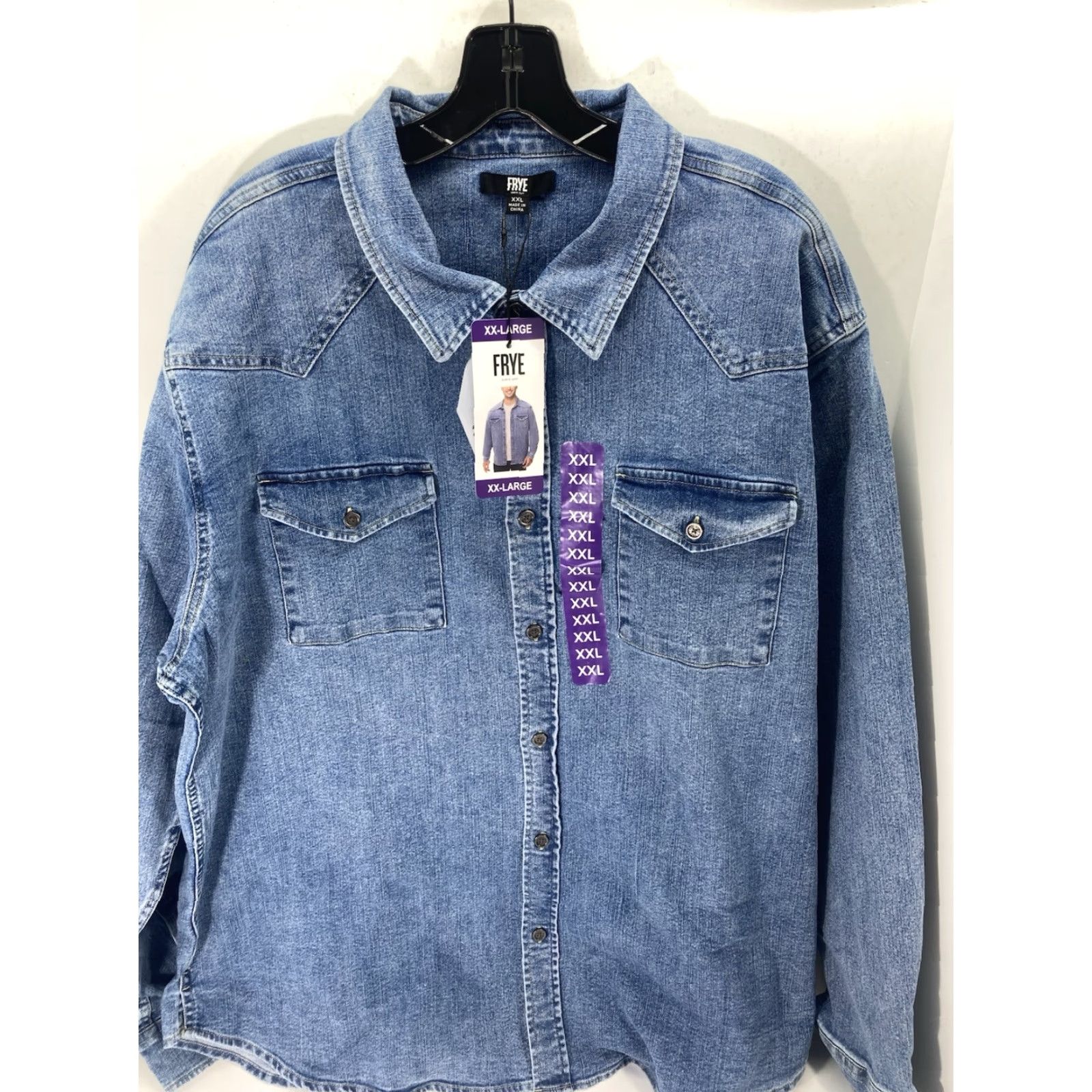 Frye Frye Denim Shirt Men 2XL Blue Button Long Sleeve Stretch Medium Wash NWT Size US XXL / EU 58 / 5 - 2 Thumbnail