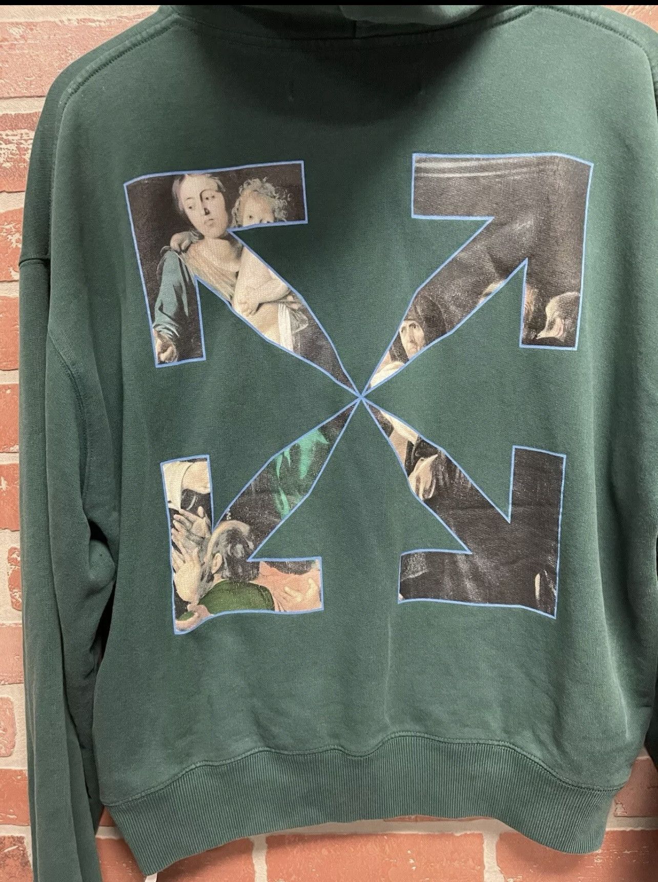 Off-White Size S - OFF-WHITE Oversize Caravaggio Painting Hoodie Green Size US S / EU 44-46 / 1 - 7 Thumbnail