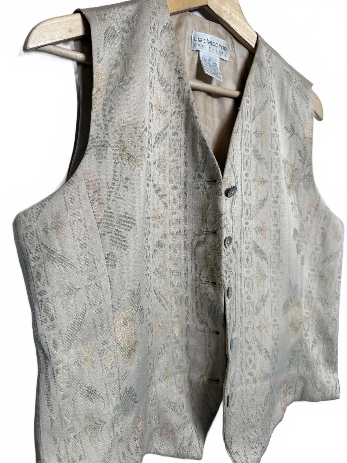 Other Vintage Liz Claiborne Beige Floral Pattern Button-Up Vest Size L / US 10 / IT 46 - 1 Thumbnail