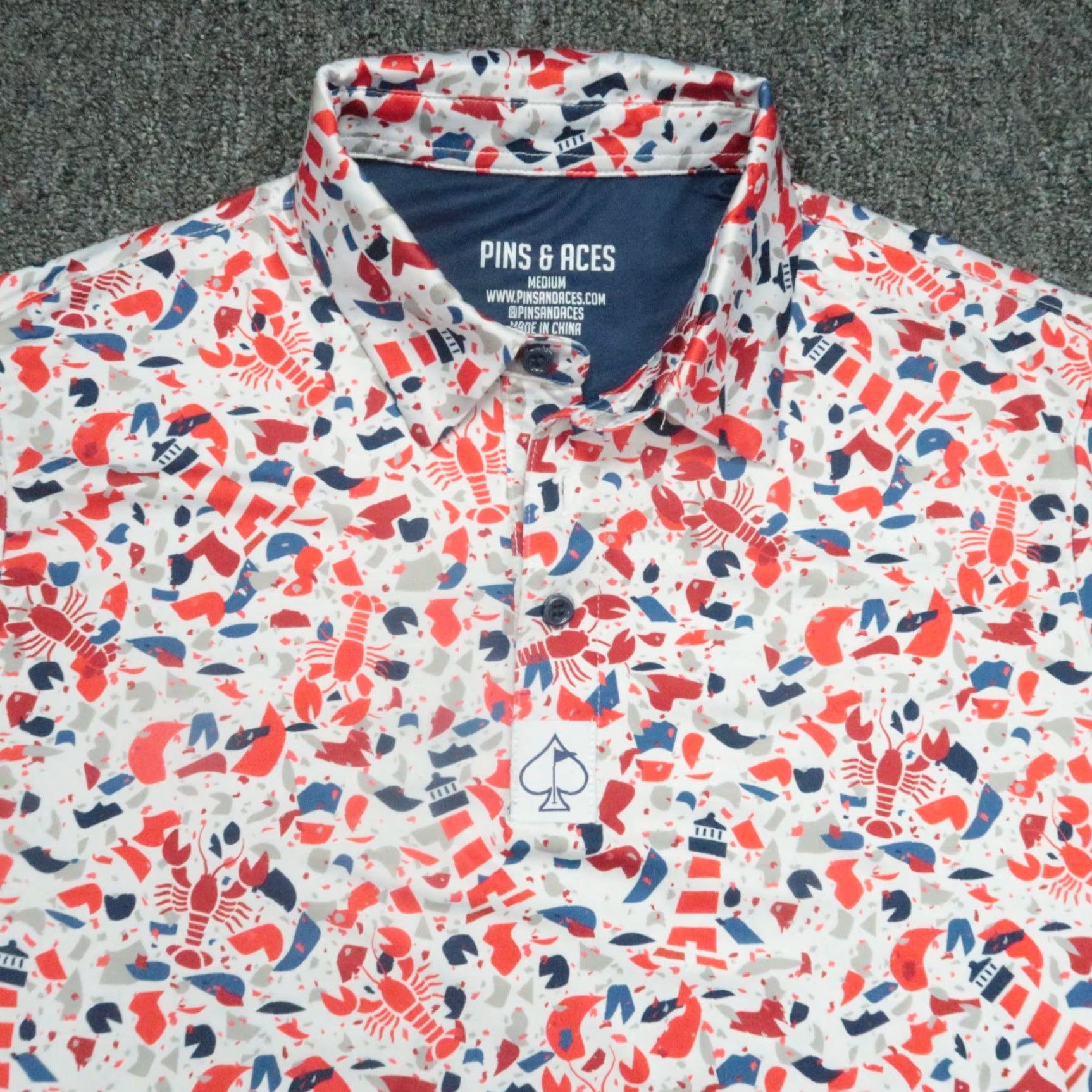 Vintage Pins & Aces Polo Shirt Mens Medium White 40 in Polyester Golf Casual Activewear Short Sleeve Breathable Stretch Size US M / EU 48-50 / 2 - 2 Thumbnail