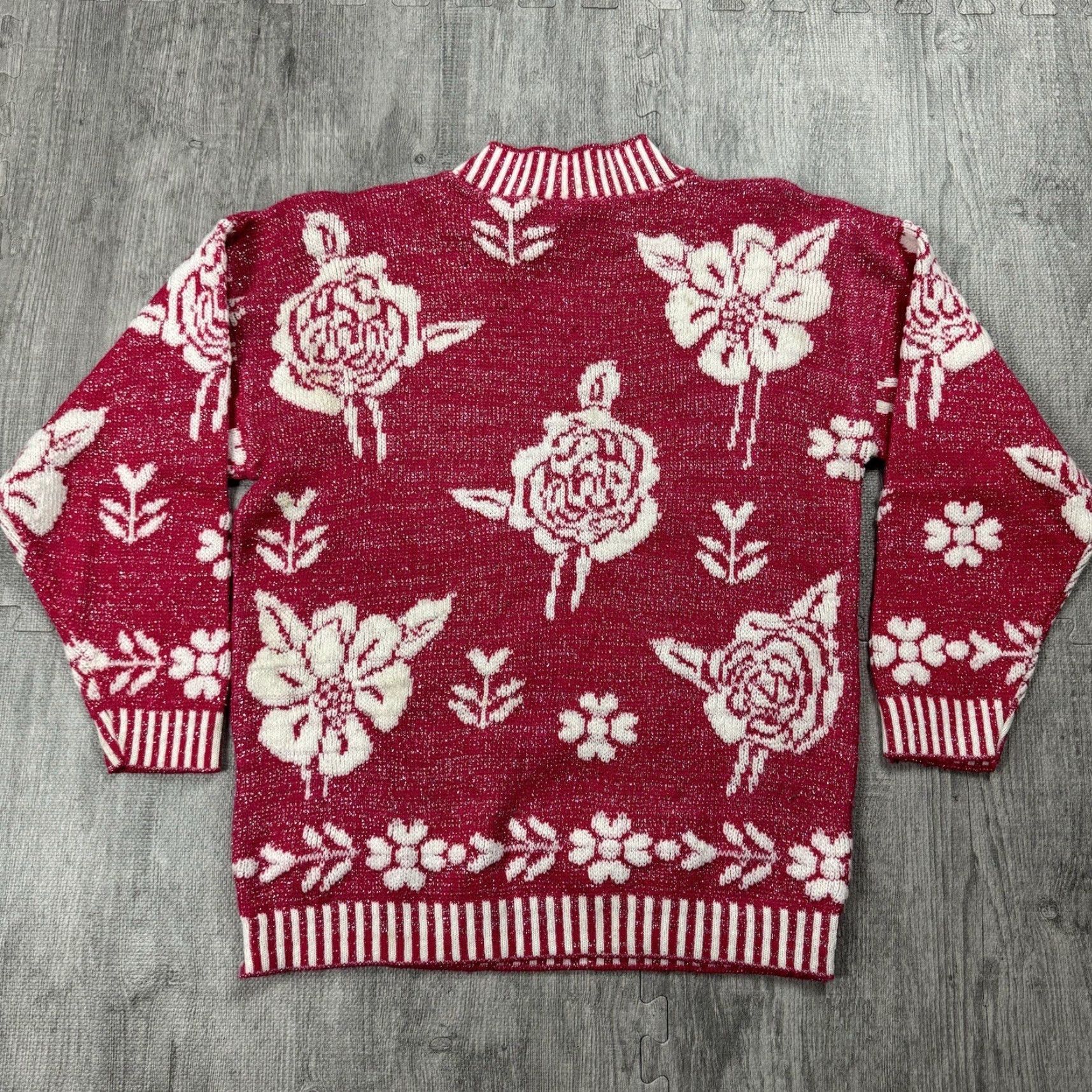 Vintage VINTAGE Glamour Knit Sweater 1980s Casual Knit OS Pink Metallic Floral Womens Size M / US 6-8 / IT 42-44 - 7 Thumbnail