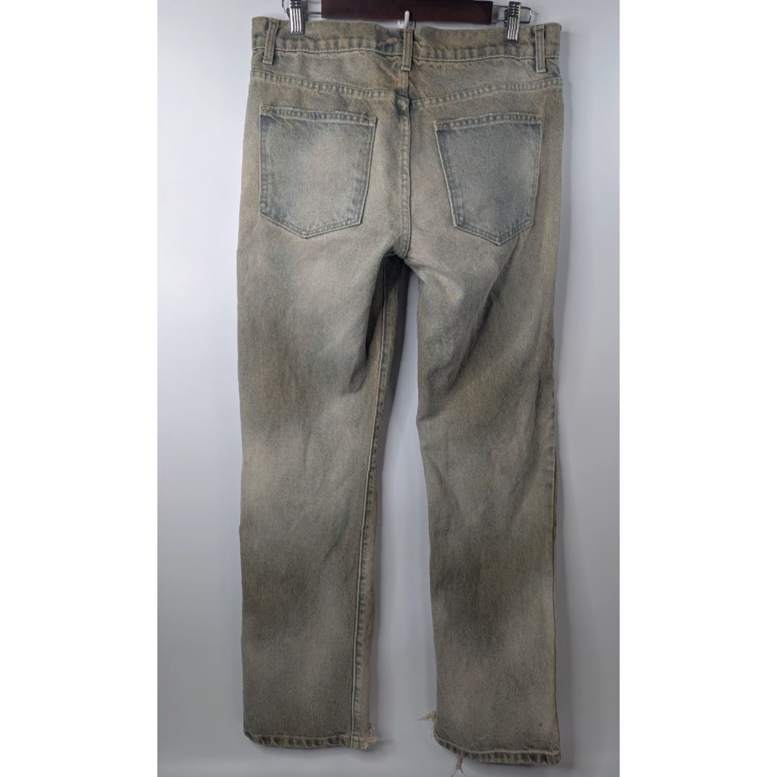 Denime Moojimooji Jeans Mens Aged Sand Distressed Denim Frayed Hem Made USA Streetwear Size US 31 - 6 Thumbnail
