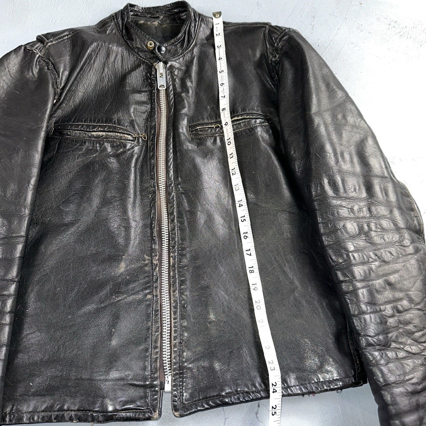 Vintage VINTAGE Motorcycle/ Biker Leather Jacket Black 38 1960s 50s 60s Cafe Racer Vintage 38 Mens Womens Boys Girls Size US XXS / EU 40 - 2 Thumbnail