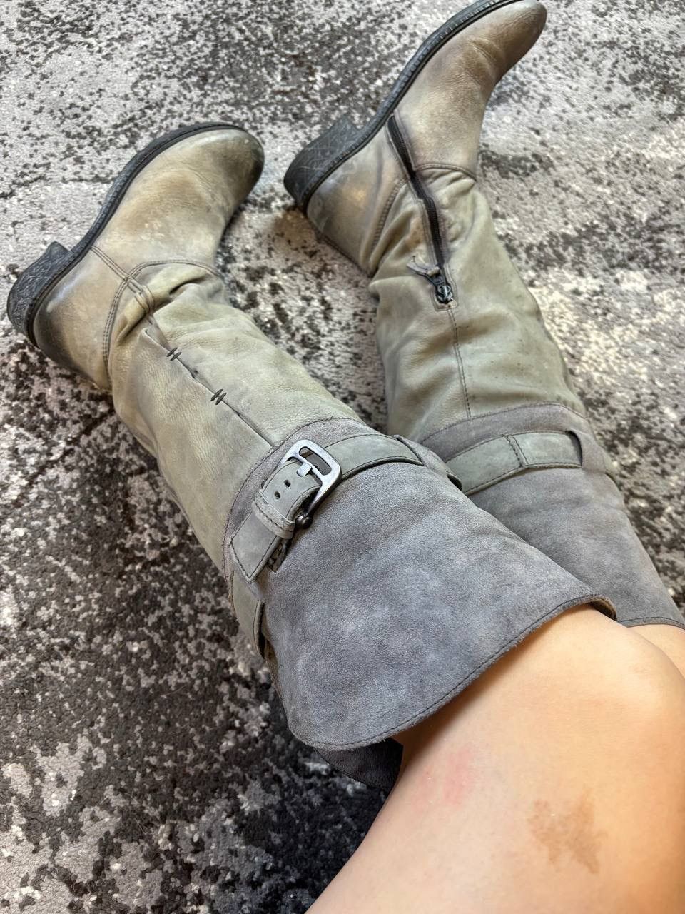 If Six Was Nine × Japanese Brand × Vintage Vintage Y2K Washed Buckle Block Heel Leather Poell Style Bot Size US 8 / EU 41 - 6 Thumbnail