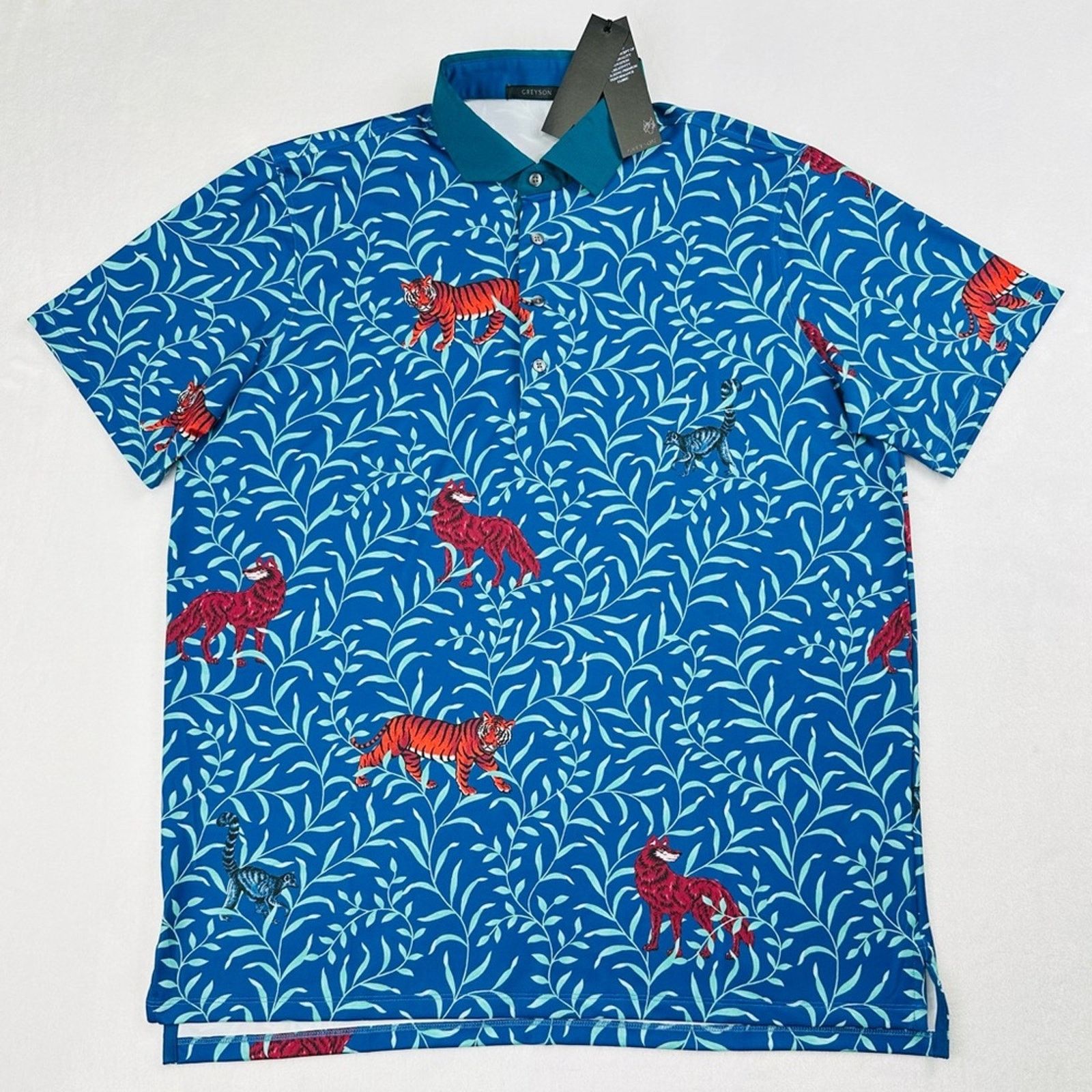 Other Greyson Men’s XL Wolf Mongoose Tiger Blue Golf Polo, Jungle Size US XL / EU 56 / 4 - 1 Thumbnail